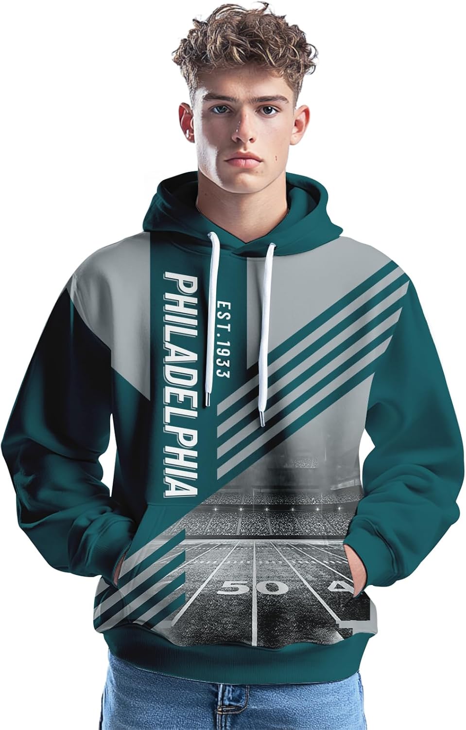 Men's Football Hoodie Long Sleeve Pullover Sweatshirt Game Day Apparel City Team Fan Hoodies Gift S-2XL