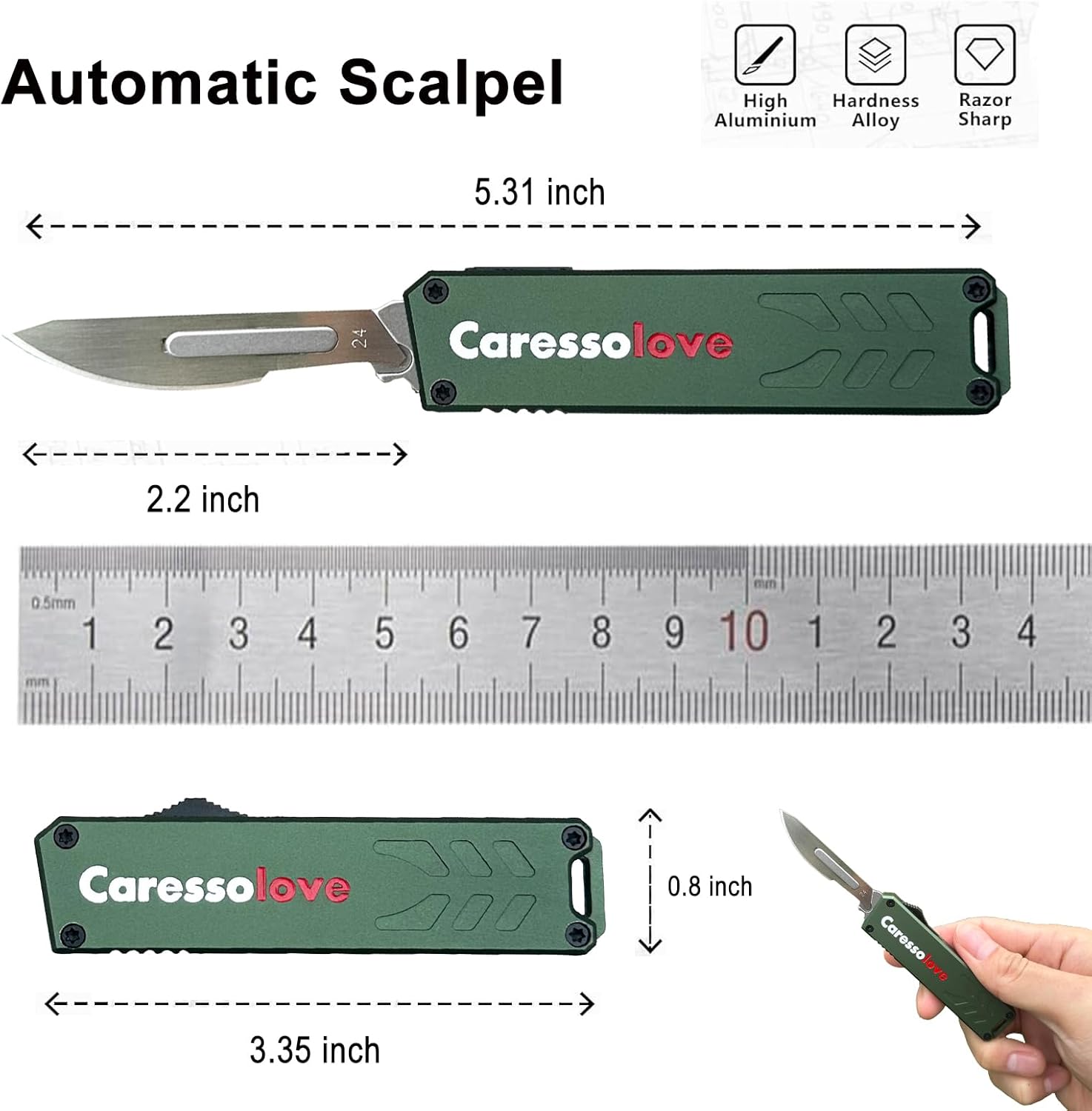 Caressolove EDC Small Pocket Knife Gadgets for Men, Automatic Utility Knife with 10 PCS #23 Blades, Keychain Box Cutter, Gifts for Him Mens Accessory