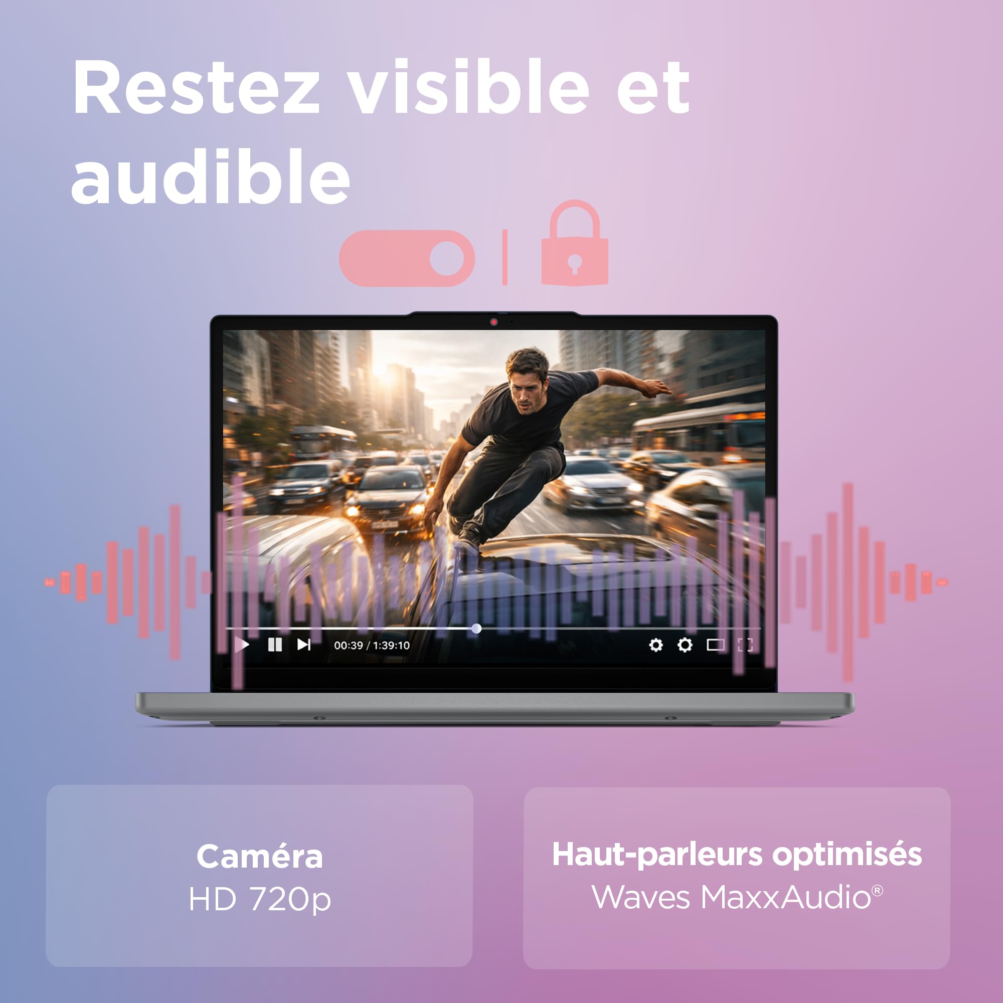 Lenovo Chromebook 14M8911 - Ordinateur Portable 14'' WUXGA (MediaTek Kompanio 540, RAM 8Go, SSD 128Go, Arm Mali-G57 MC2 GPU, Chrome OS) Clavier AZERTY Français - Gris Luna