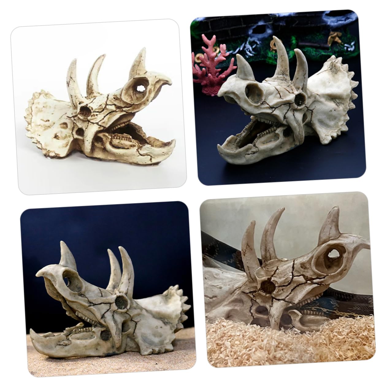 VANZACK Dinosaurierschädel-Dekoration Aquarium Deko Triceratops Versteck Für Fische Und Garnelen 7.09X4.33X3.54In Harz Zubehör Terrarien Höhle