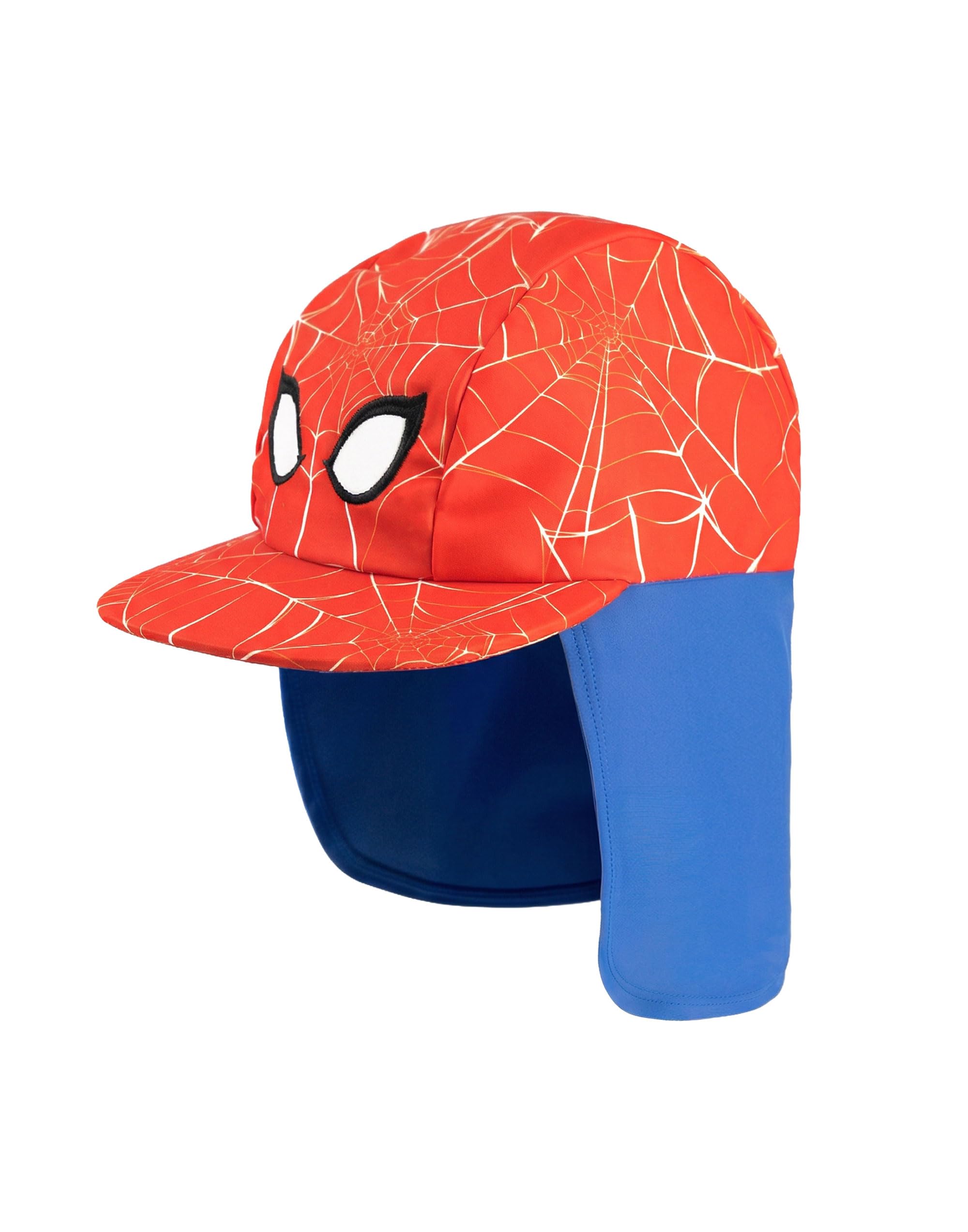 Marvel Spider-Man Boys Red Legionnaire Swim Hat | Web Pattern Character Design with Neck Flap Protection | Sun Protection Swimwear | Kids Beach Holiday Hat Merch