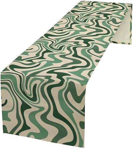 Miniatura 2 de Camino de mesa retro de los años 70, estilo vintage, arte abstracto moderno, verde, bohemio, espiral, ondas, granja, campo, cena, para el hogar,