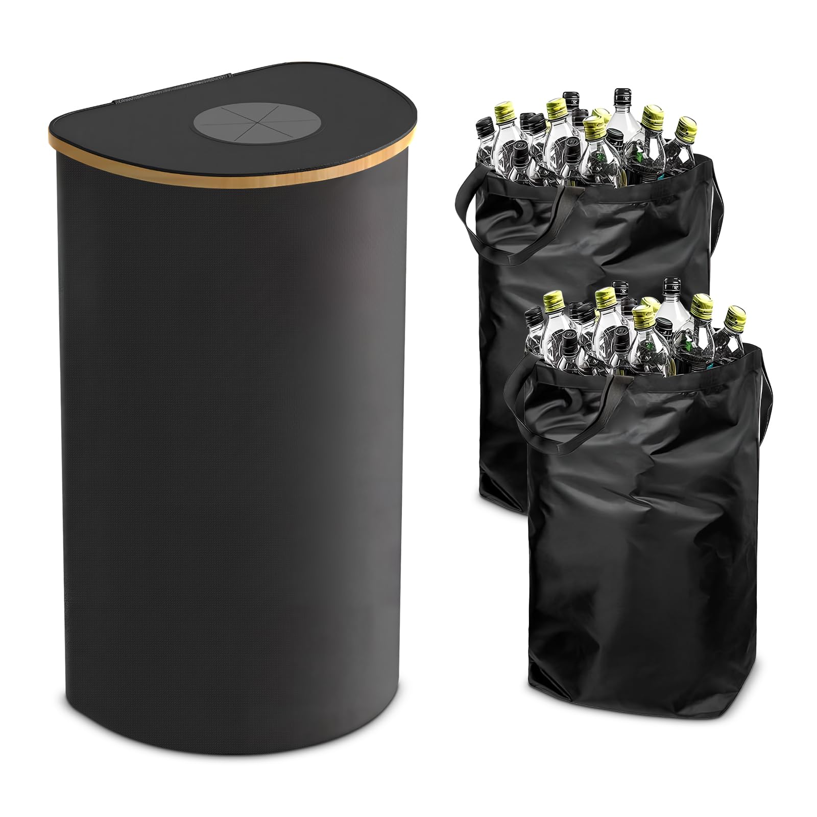 Collecteur De Bouteilles Consignées 100 Litres Avec Couvercle - Tissu Oxford 600D, Rond, Noir, Rangement Pratique