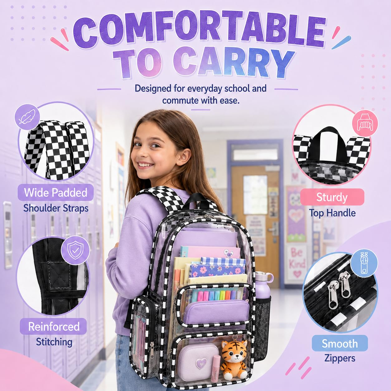 BTOOP Zaino trasparente resistente borsa trasparente da 43,2 cm trasparente per scuola, donne, uomini, lavoro, festival, sport, viaggi