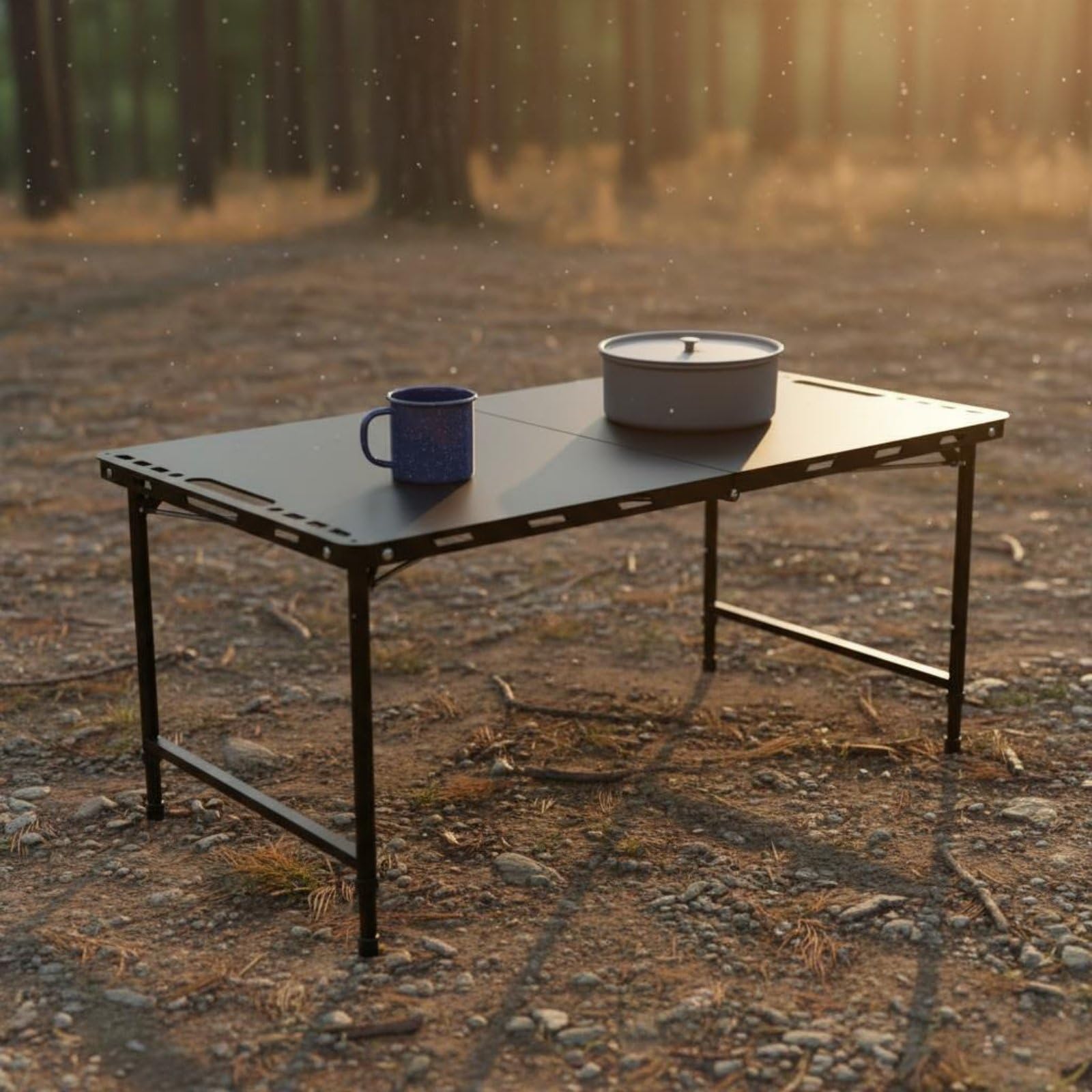 Gralara Mesa Táctica Plegable Resistente Mesa de Camping de Acero Al Carbono Impermeable para Campistas, S, Ajustable Mejorado