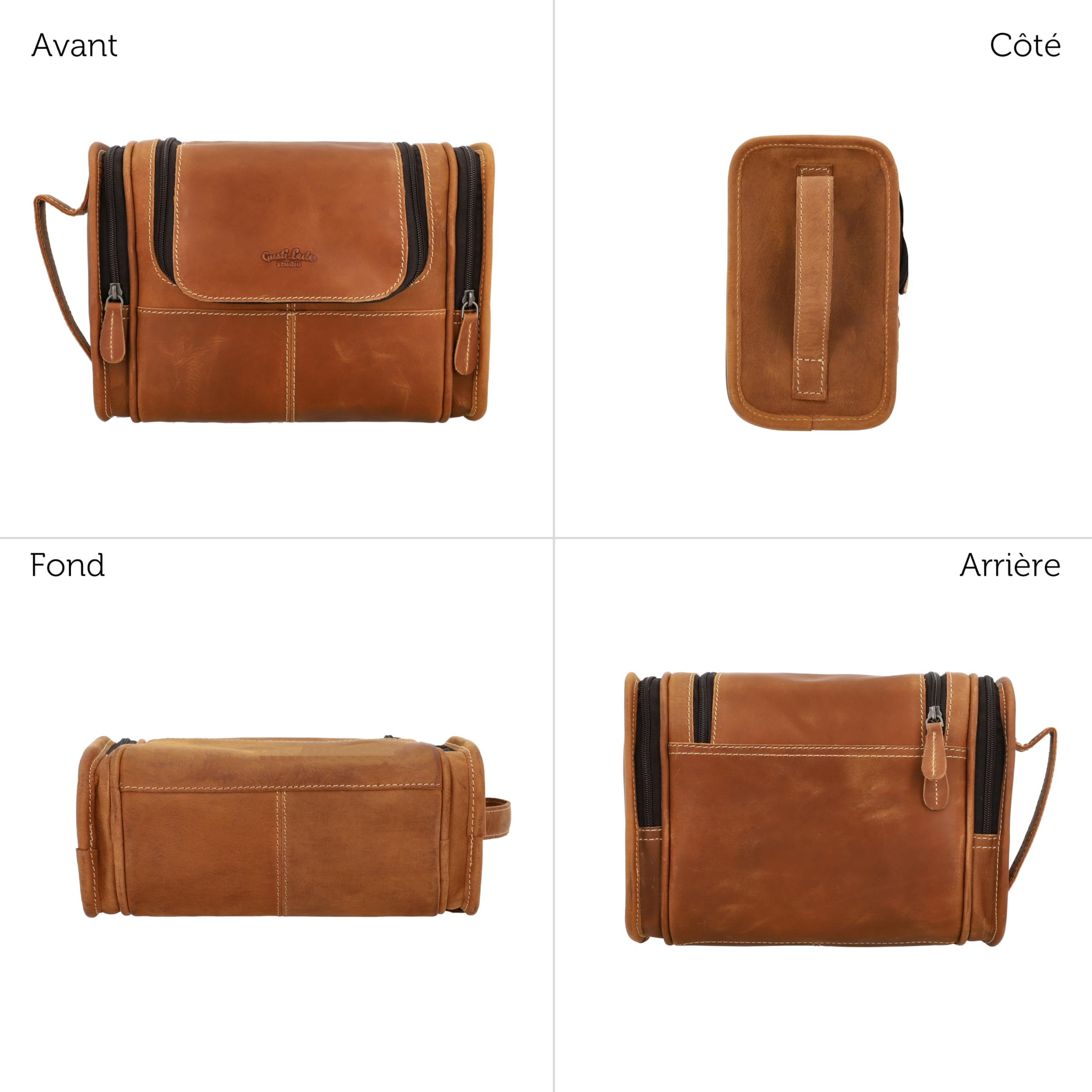 Gusti Trousse Chester de Toilette Trousse à Maquillage Marron Cuir