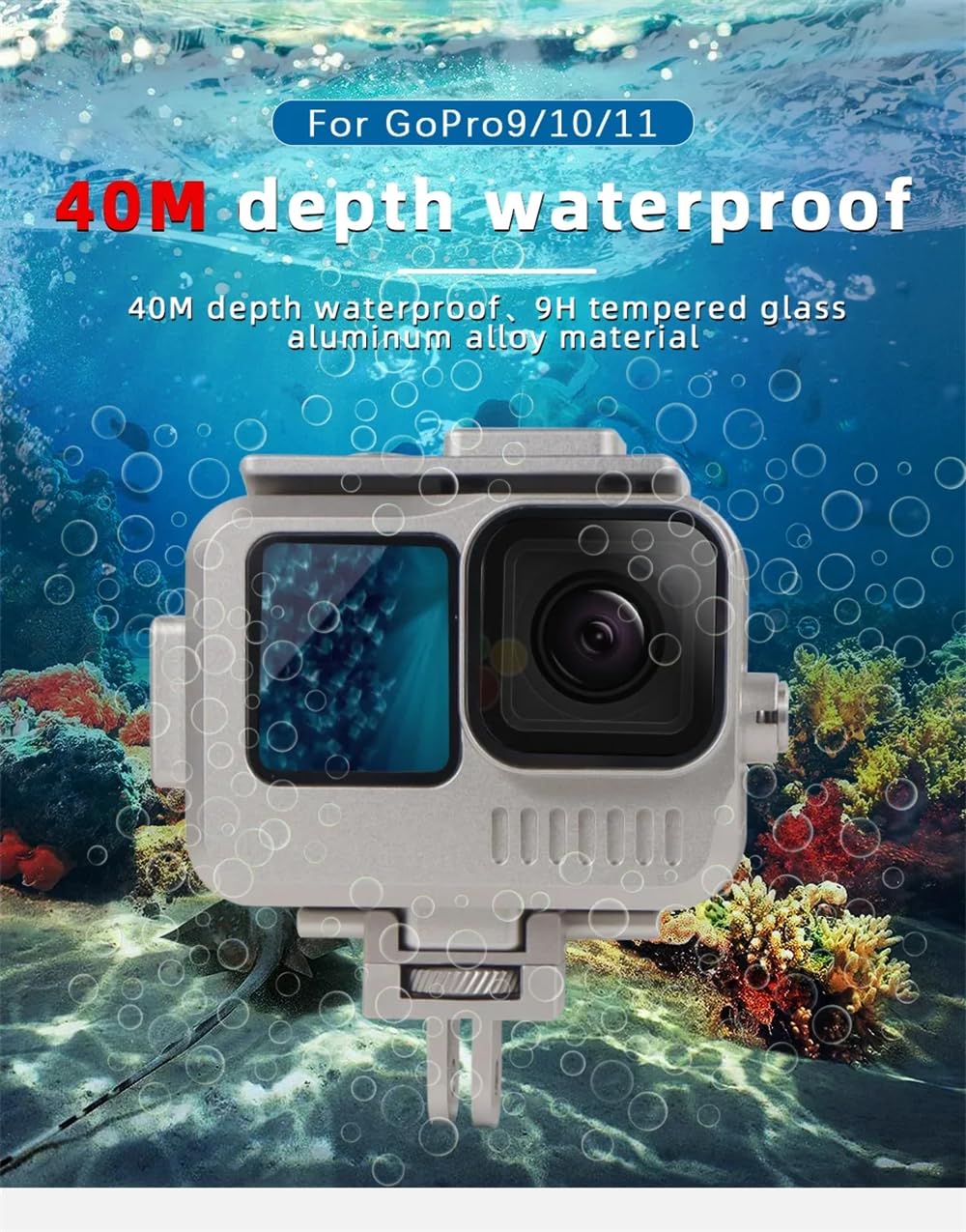 Marco protector de cámara impermeable para cámara de buceo subacuático, compatible con cámara de acción GoPro 11, 10, 9