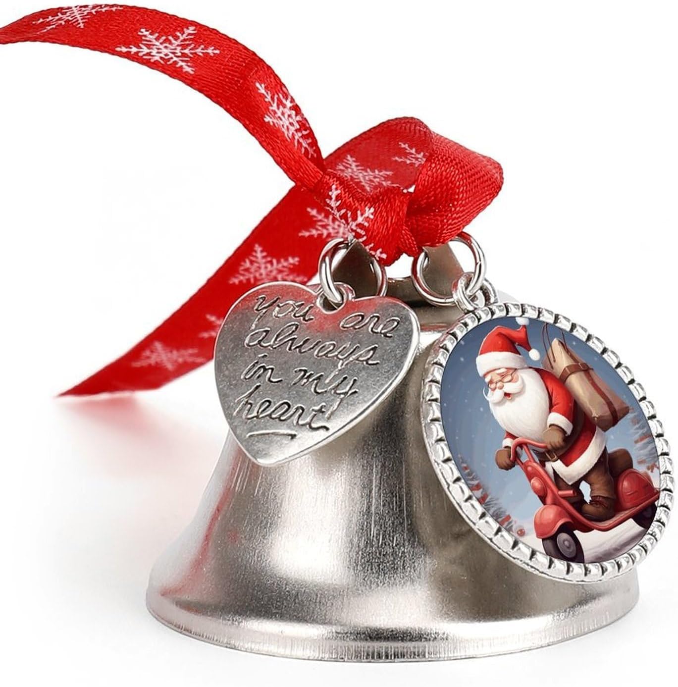 Metal Iron Christmas Bell Ornaments - Cute Personalized Santa Claus on Scooter Printed Hanging Bells, Elegant & Durable for Christmas Home Party Wedding Decor