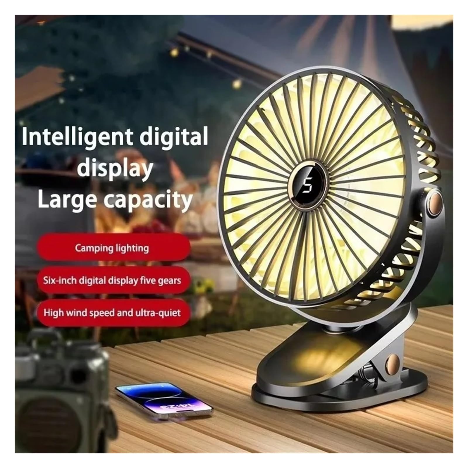 Ventilador Doble Cabeza Giratorio 360 Grados Coche Ventilador Con Clip De 8000mAh Circulador Aire Portátil Escritorio Recargable Silencioso 5 Velocidades Inalámbrico Luz LED Para Acampar(Blue)
