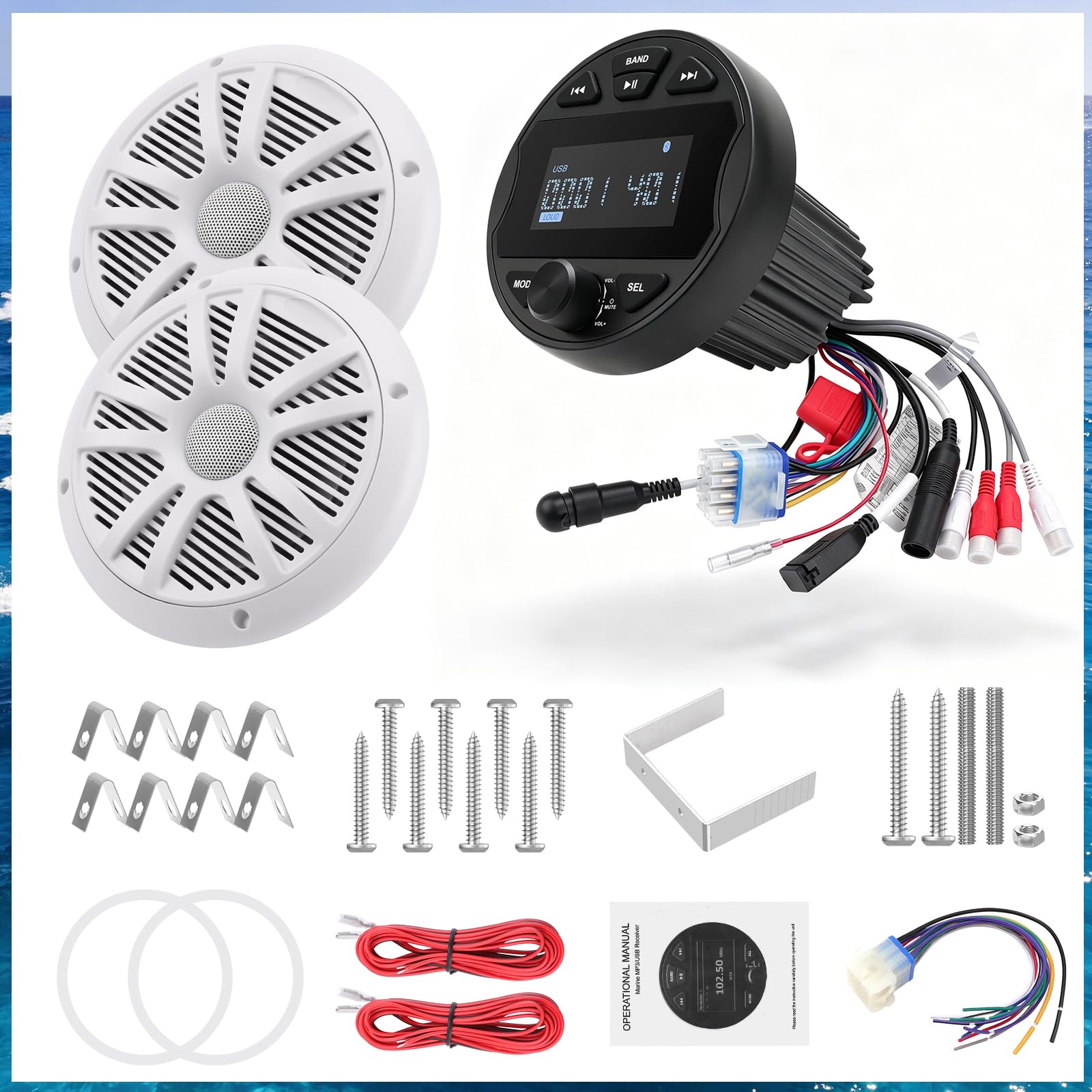 Récepteur Stéréo Marin MP3 Equipement Bateau étanche avec 2 Haut Parleurs