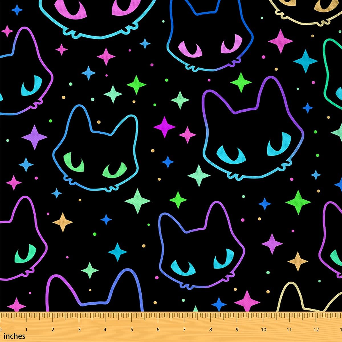 Feelyou Cat Upholstery Fabric for Chairs 1 Yard Cats Print Fabric by The Yard for Kids Boys Fluorescence Cute Kitten Animal Cat Lover's Gift