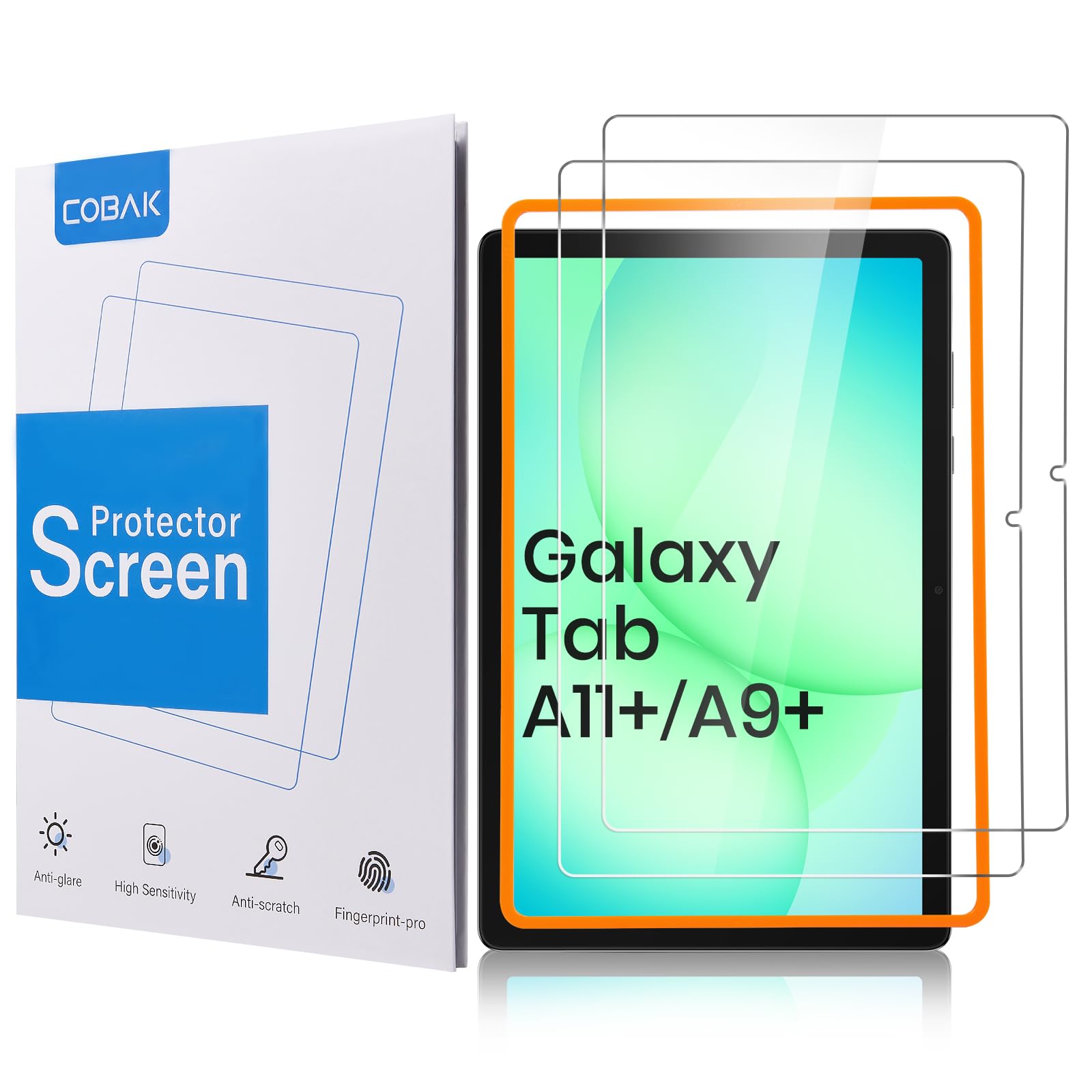 CoBak 2-Pack Tempered Glass Screen Protector for Samsung Galaxy Tab A11 Plus (A11+) 2025 / Tab A9 Plus (A9+) 2023 11-inch, Installation Frame, 9H Hardness, Anti-Scratch