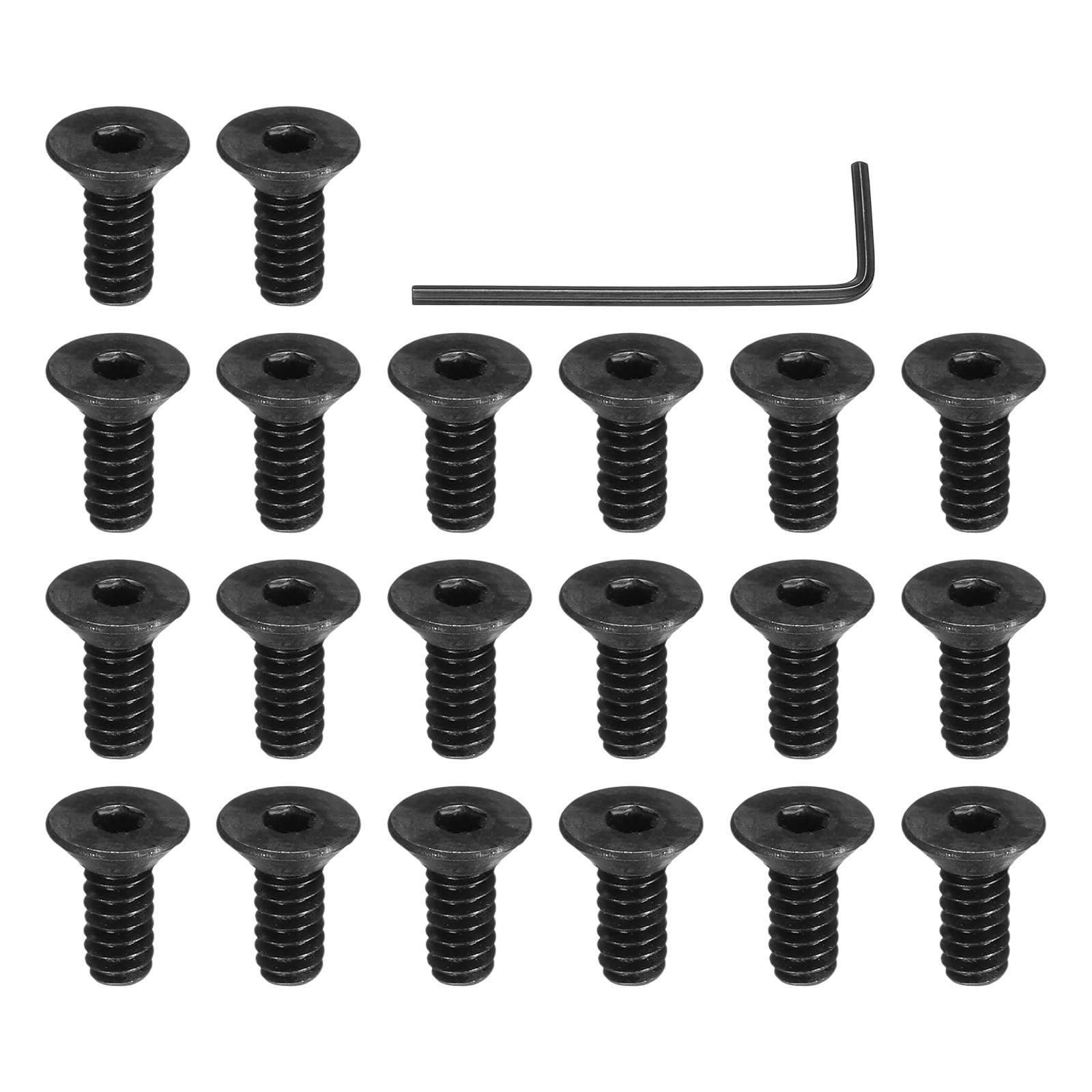 PATIKIL #6-32 x 5/16 Inch Flat Head Socket Cap Screws, 20 Pcs Flat Countersunk Bolts Hex Socket Drive Machine Screws Full Thread Coarse Thread UNC with Hex Spanner Black Oxide Grade 10.9