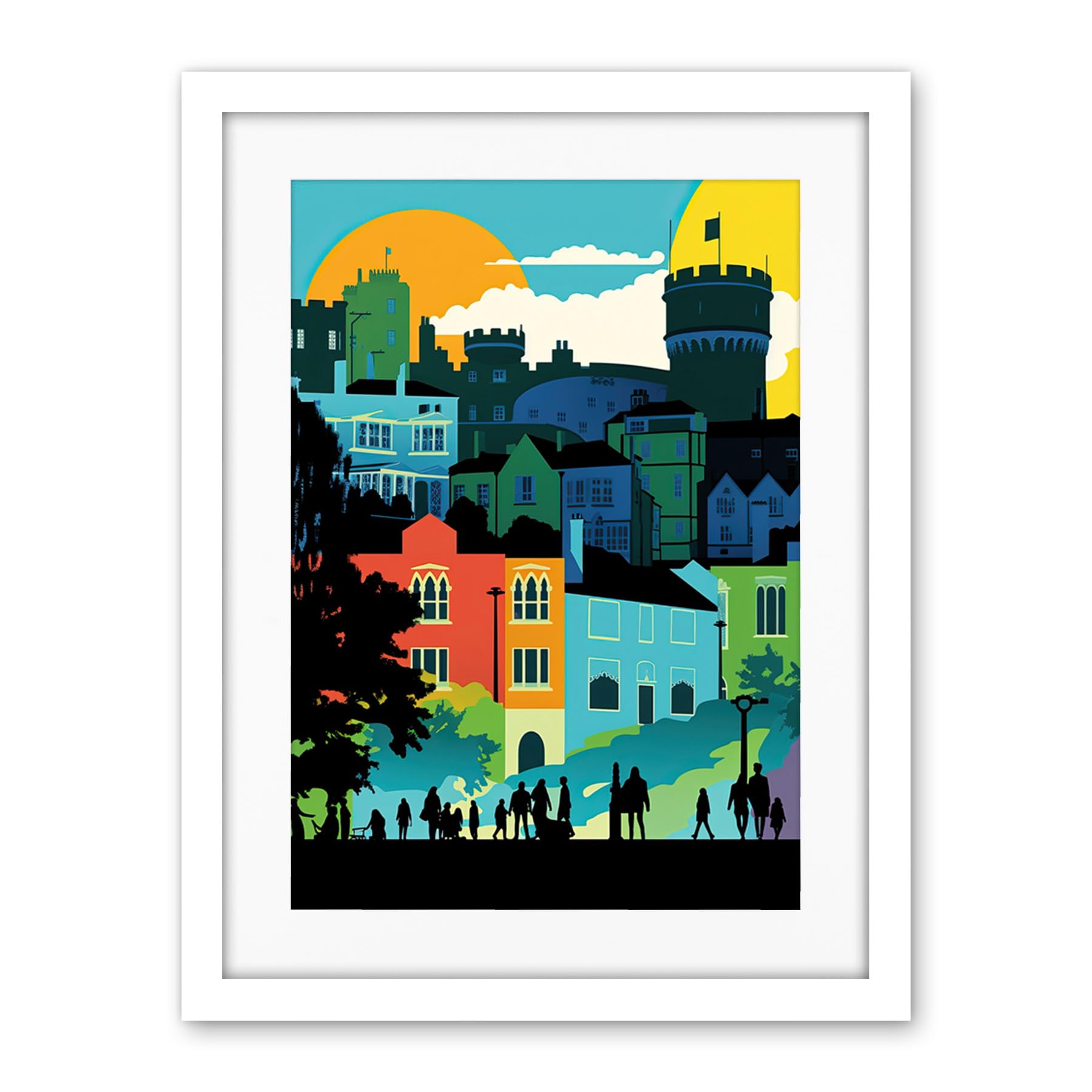 Artery8 Nottingham City Abstract Multicoloured Cityscape Artwork Framed Wall Art Print 18X24 Inch
