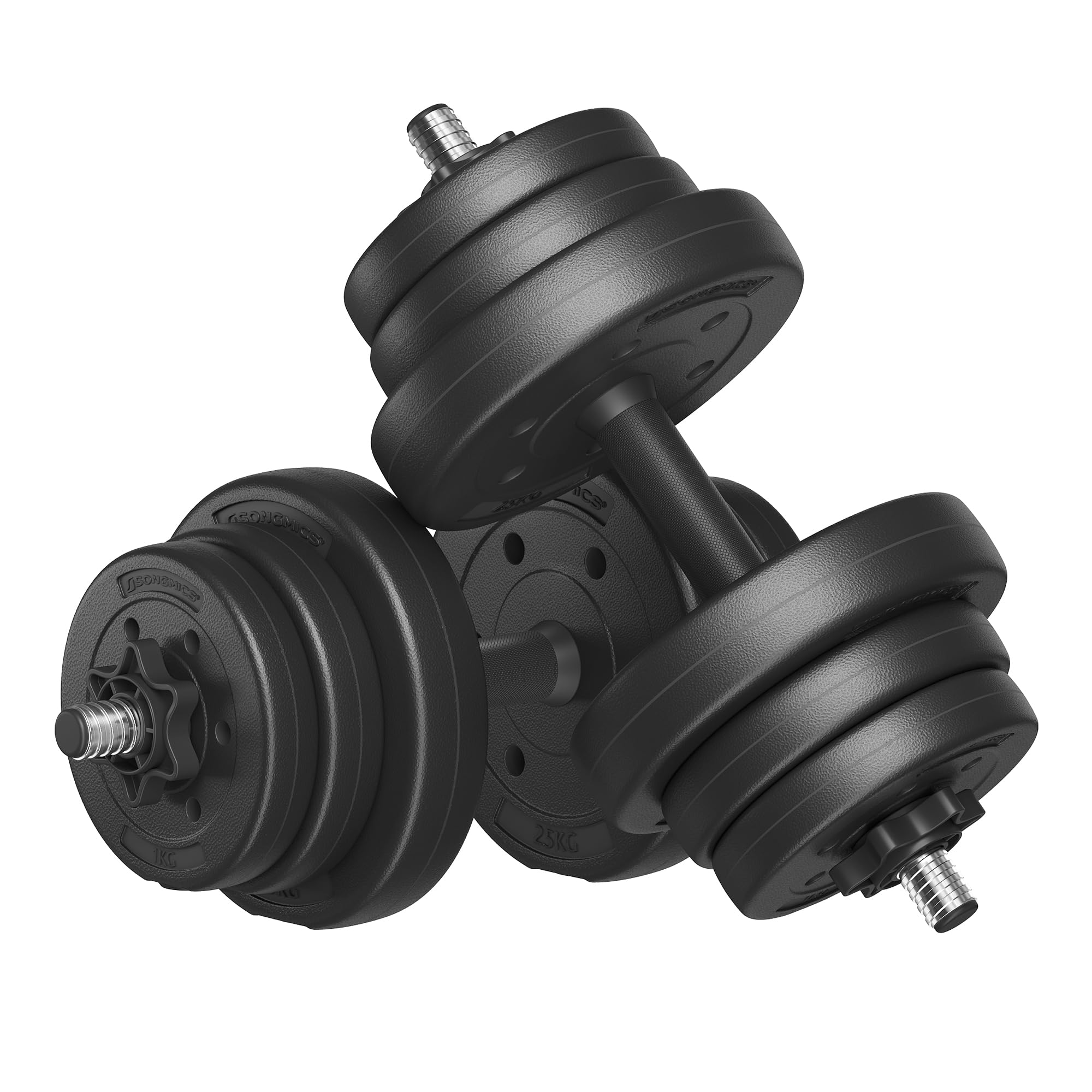 SONGMICS Kit Haltères Musculation, 2 x 10 kg, Poids Réglable, Revêtement en Plastique, Fitnesse, Musculation, à la Maison, Lot de 2, Noir SYL20HV1