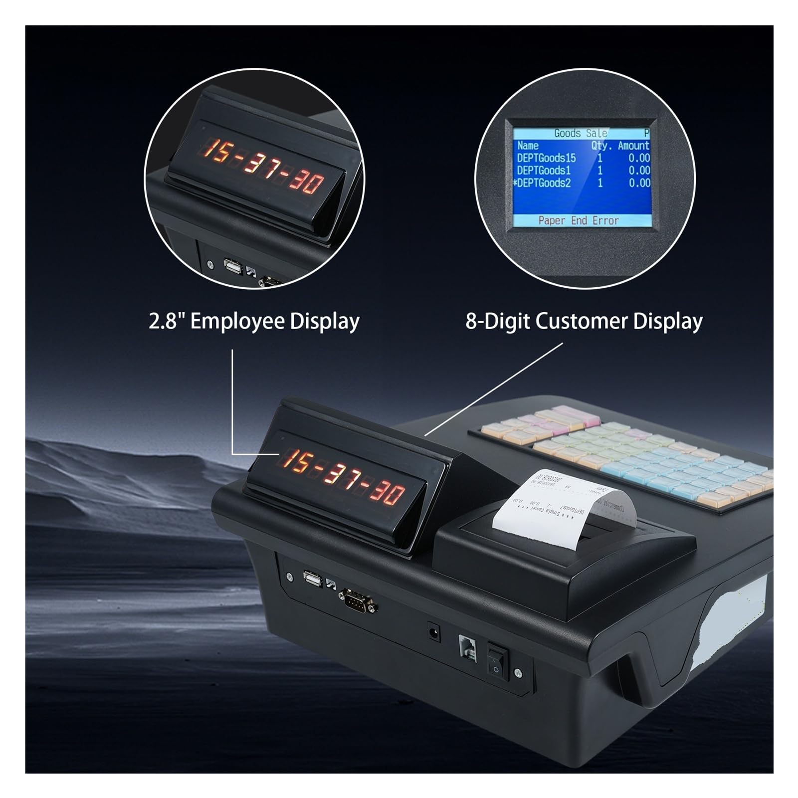 Registratore di cassa, Registratore di cassa elettronico a 48 tasti con display a doppio schermo Stampante termica da 58 mm programma semplice