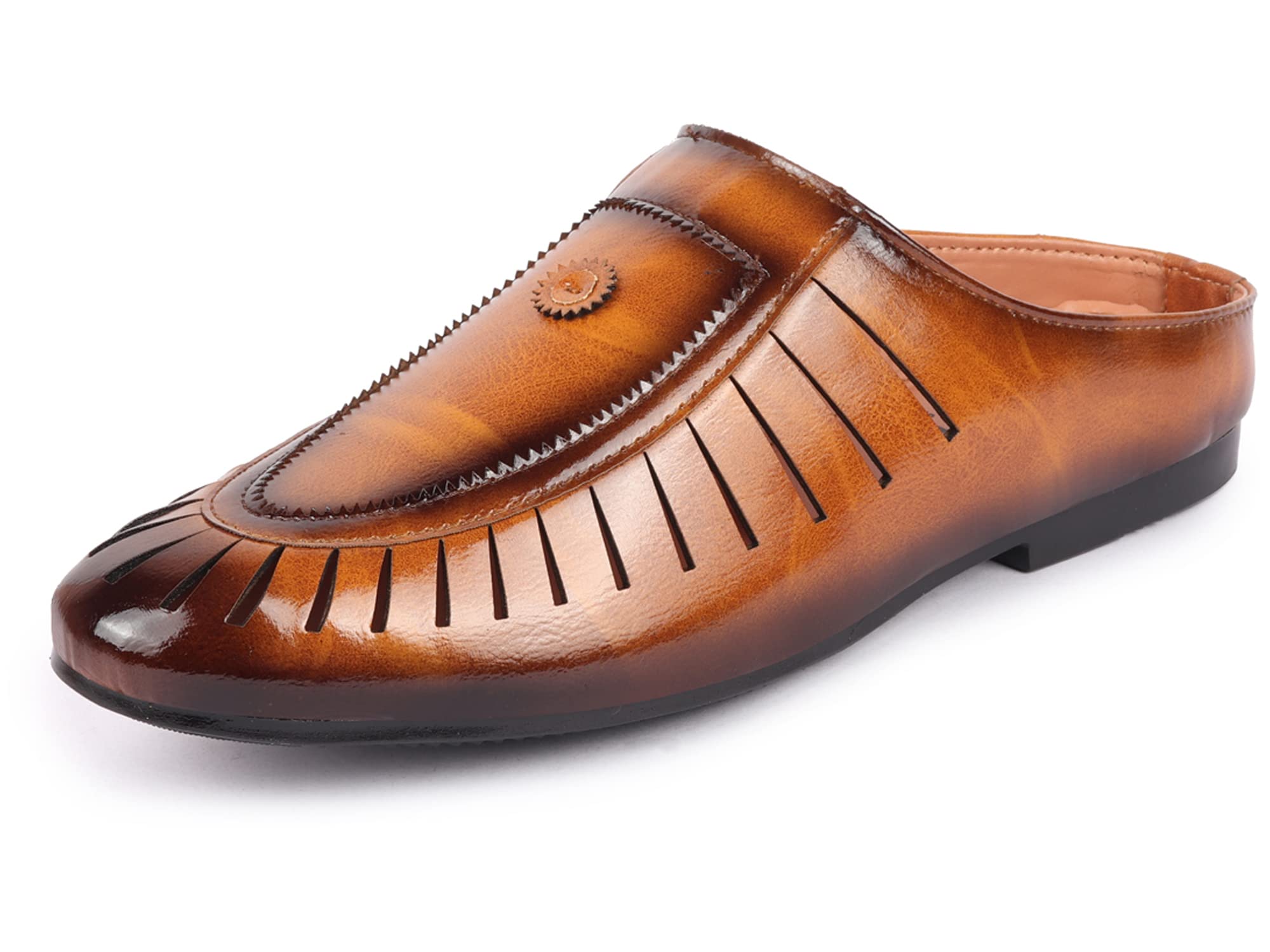 FAUSTOBasics Men's Back Open Laser Cut Classic Ethnic Slip On Mules (6-12 UK)