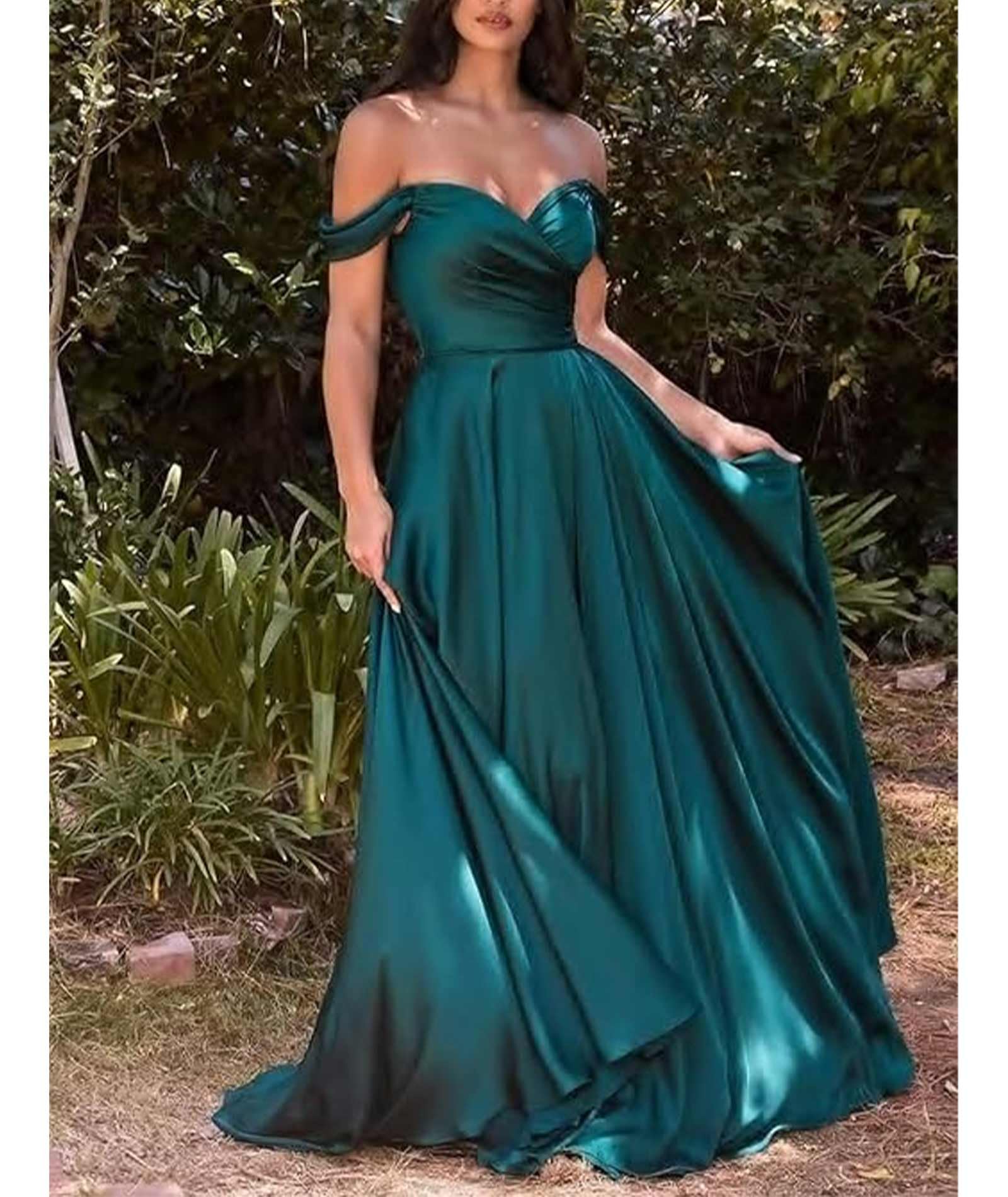 ECDAHICC Abito da damigella d'onore senza spalline per donna, in raso, con lungo spacco, elegante abito formale da sera, linea ad A, per matrimoni e feste PR-XL