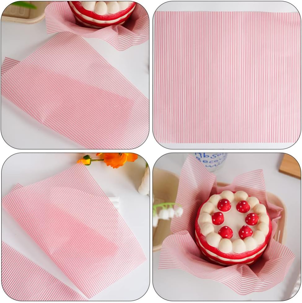 50sheets Food Wrapping Wax Paper Packing Paper with Stripe Design for Sandwiches Cookies Fried Foods and More for Microwavable Oven Use