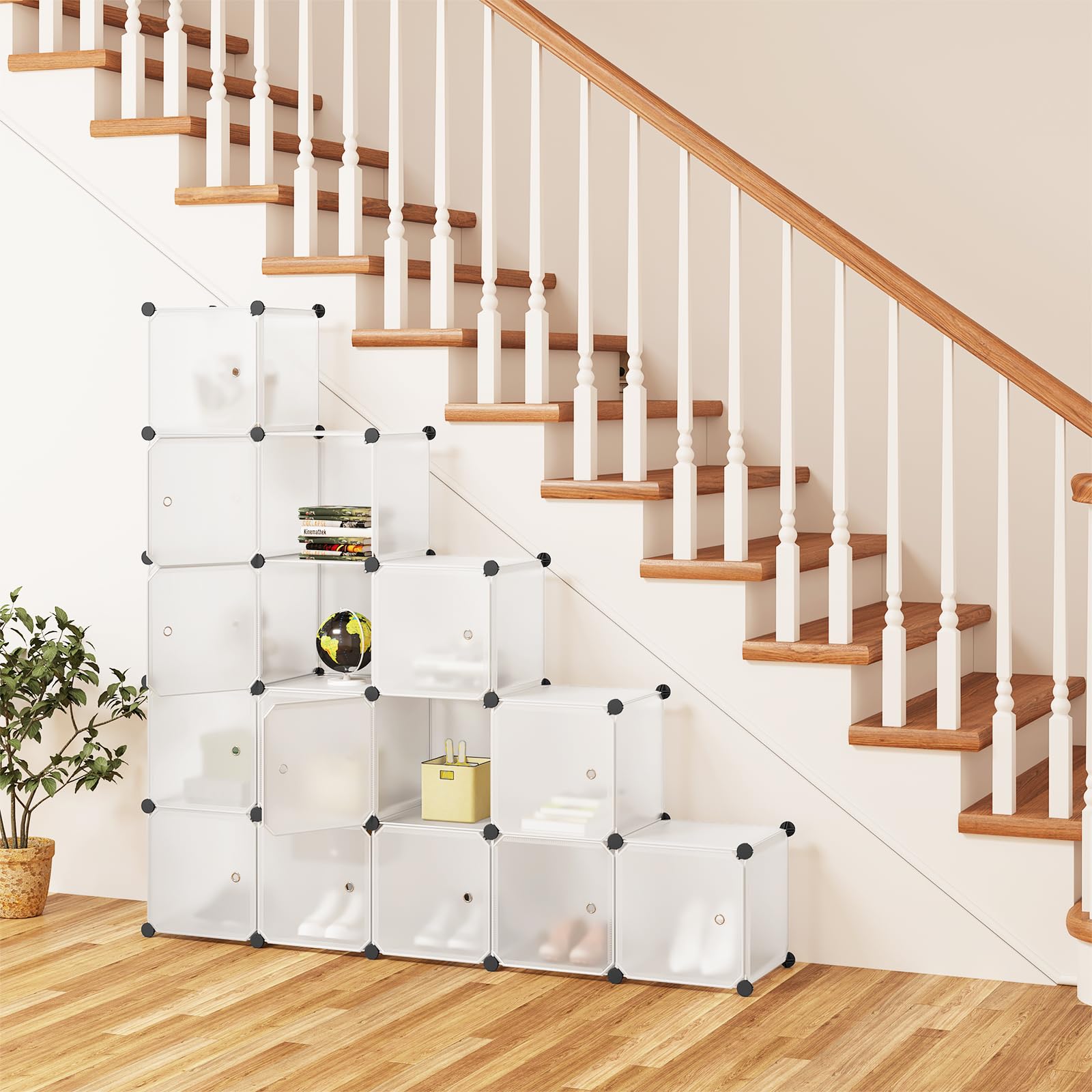 WOLTU Steckregal, Regalsystem, 15 Würfel, DIY Würfelregal, modulare PP-Platten, als Garderobe Schuhregal Raumteiler, für Wohnzimmer Schlafzimmer Flur, Weiß