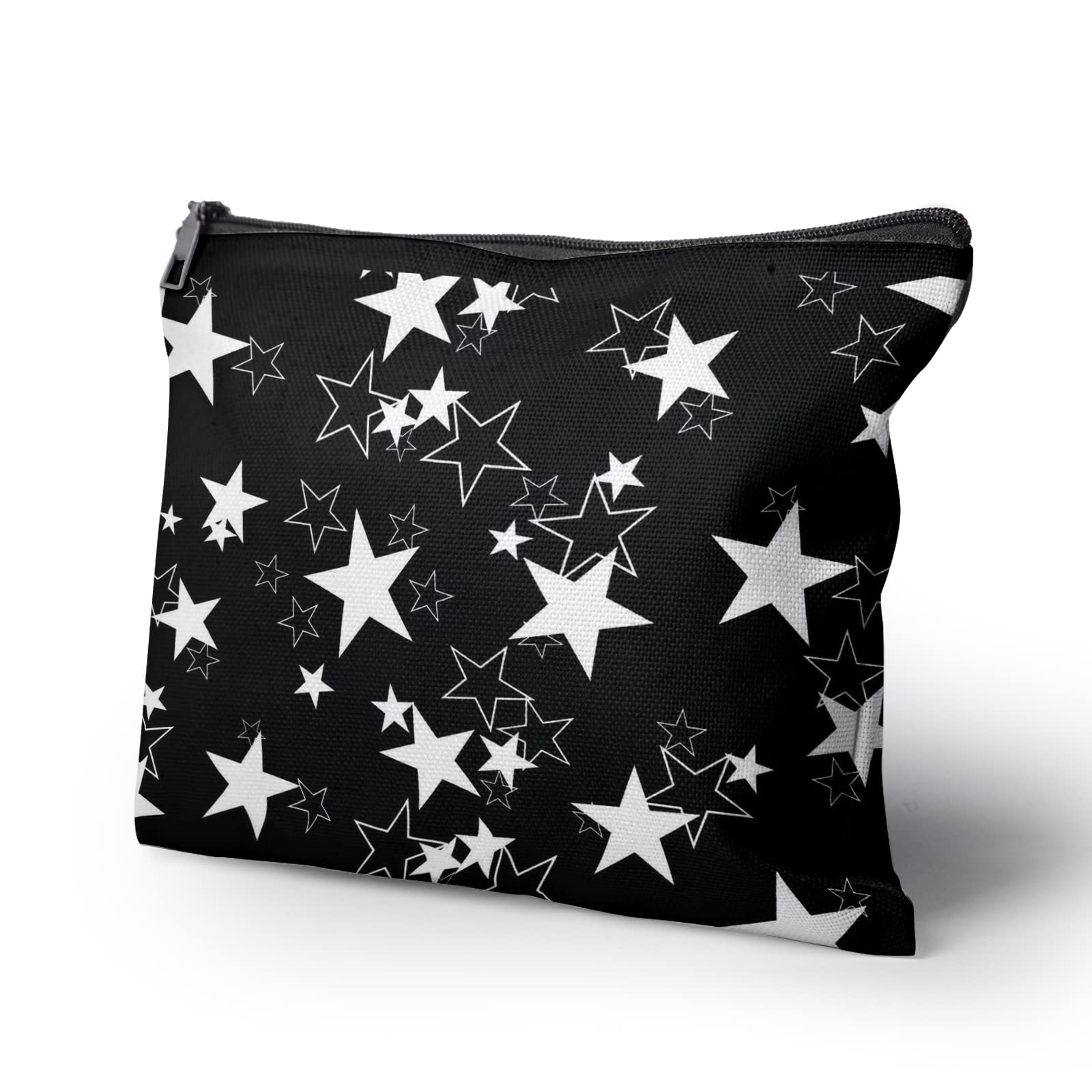 Giwawa Star Black Background Makeup Bag Toiletry Pouch Zipper Cosmetic Bag Stars Linen Make Up Organizer Purse for Women 10 x 8 Inch
