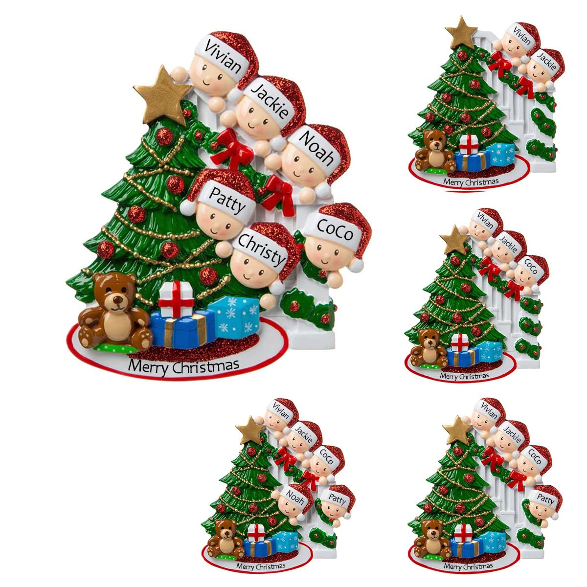 Custom Family Christmas Ornaments with Name for Family of 6 Personalized Bannister Peeking Family Christmas Tree Ornament Customized Xmas Ornament with Text Decoration Presents