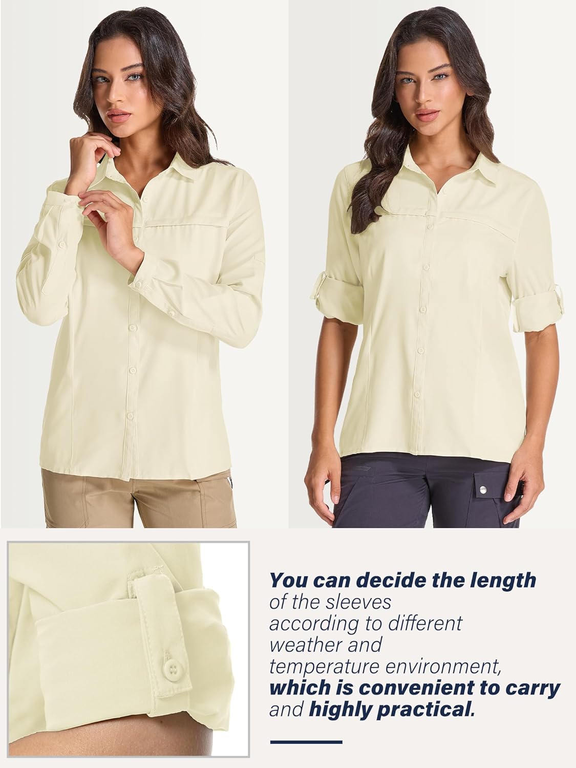 Womens Fishing Safari Shirt Sun Protection Hiking Shirts Quick Dry Lightweight UPF 50 Long Sleeve for Travel Outdoor Camping