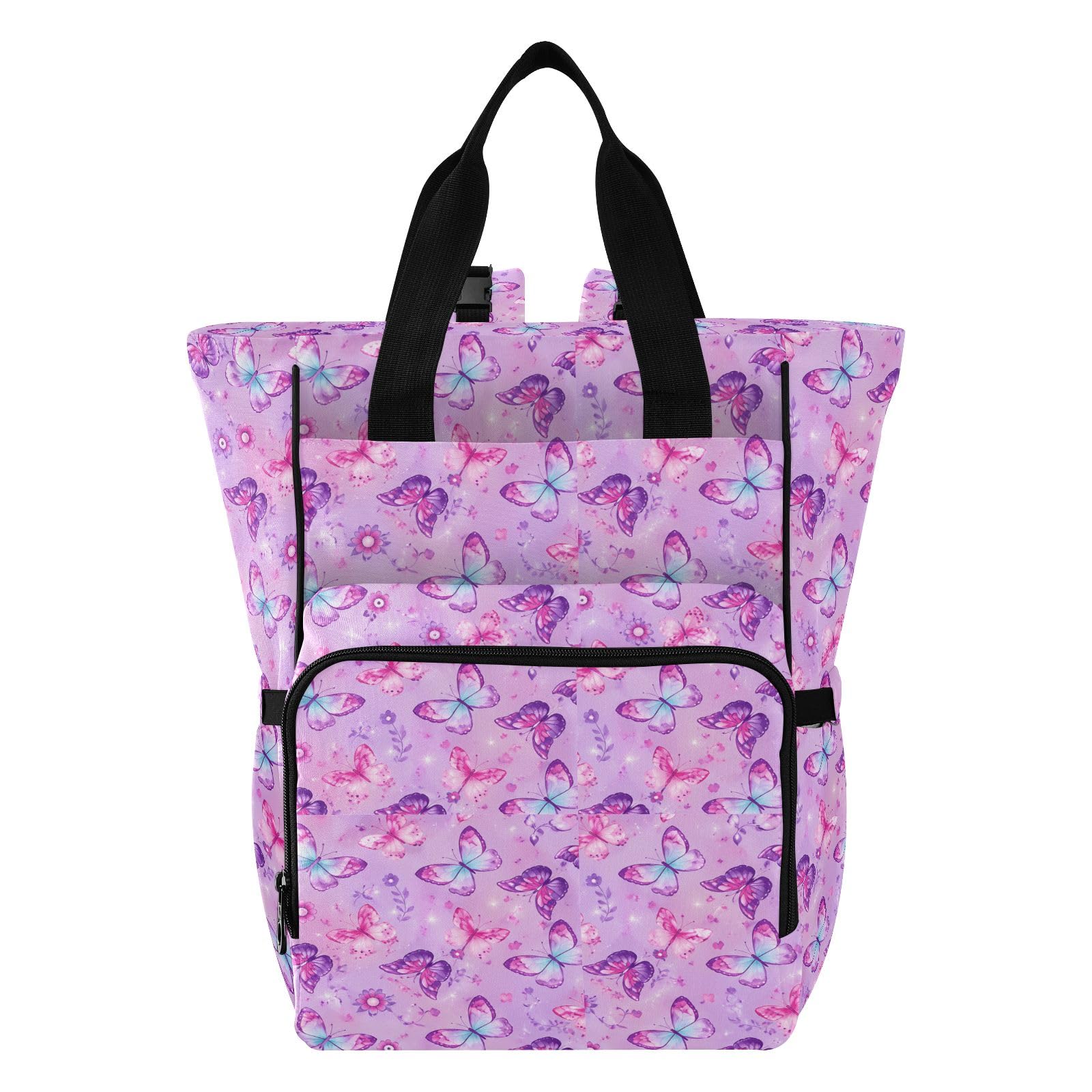 Mnsruu Mochila para pañales de bebé, diseño de flores de mariposa, bolsa grande, impermeable, bolsa de pañales de viaje para mamás y papás