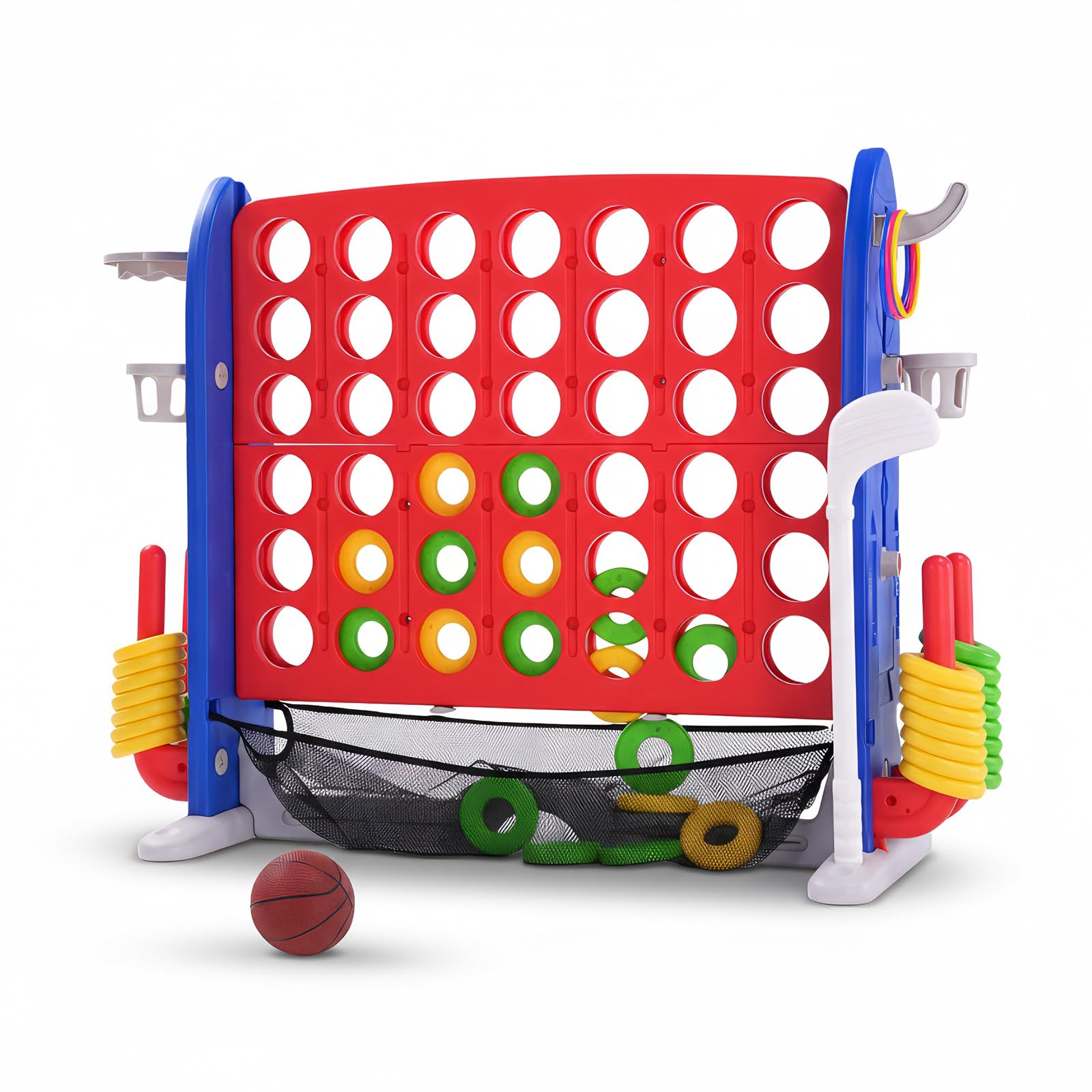 IDEALHOUSE Jeu géant 4-en-ligne portable – Plateau réglable en hauteur – Glissière rapide – 42 anneaux – Pour enfants et adultes, intérieur/extensionérieur, fêtes, famille – Compatible Quatre en ligne
