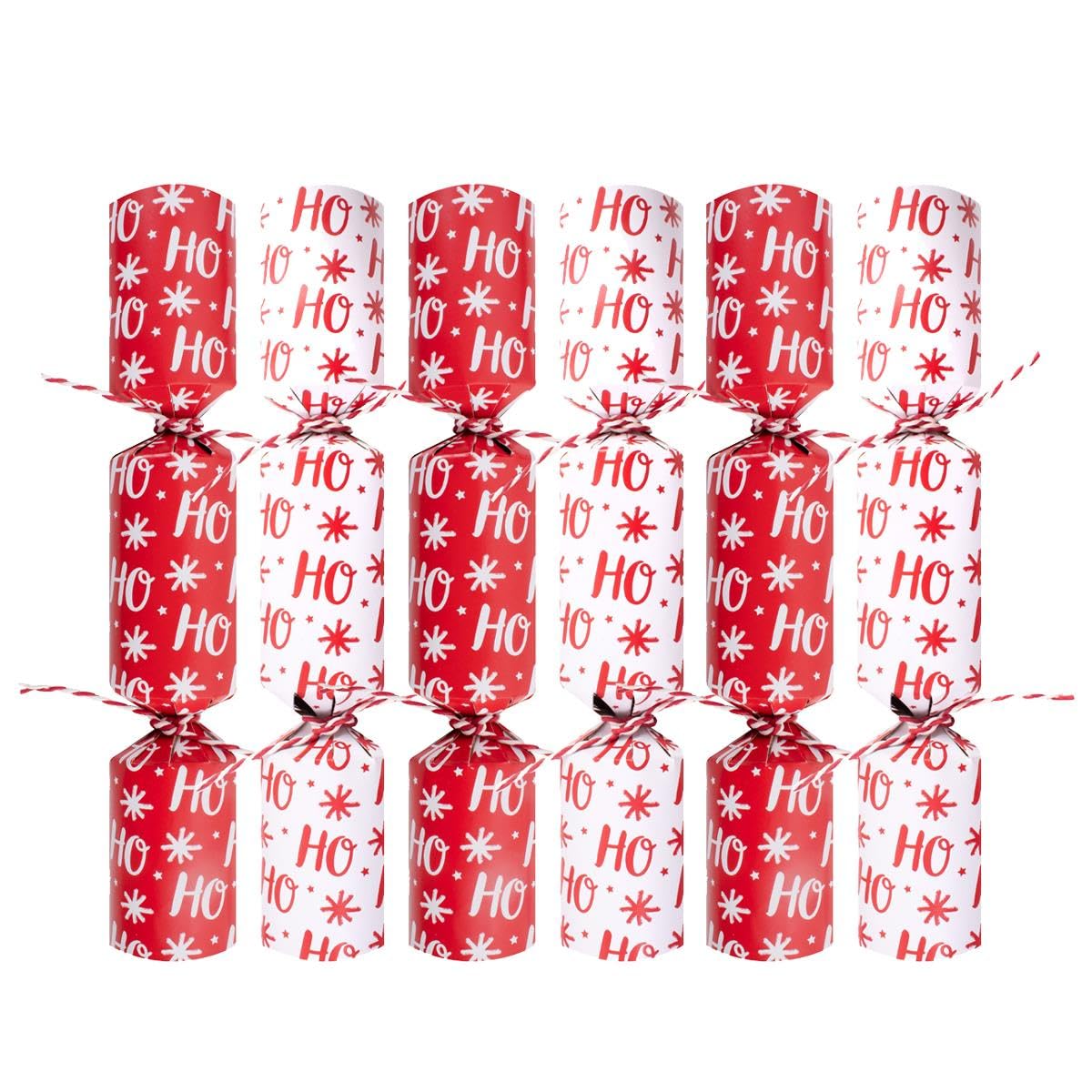 YöL Pack of 6 Festive Ho Ho Ho Hoops Christmas Crackers - 9" Interactive Game Kids Adults Xmas Holiday Dinner Table Decorations - Novelty Fun Prizes Gifts Contains Hats Jokes