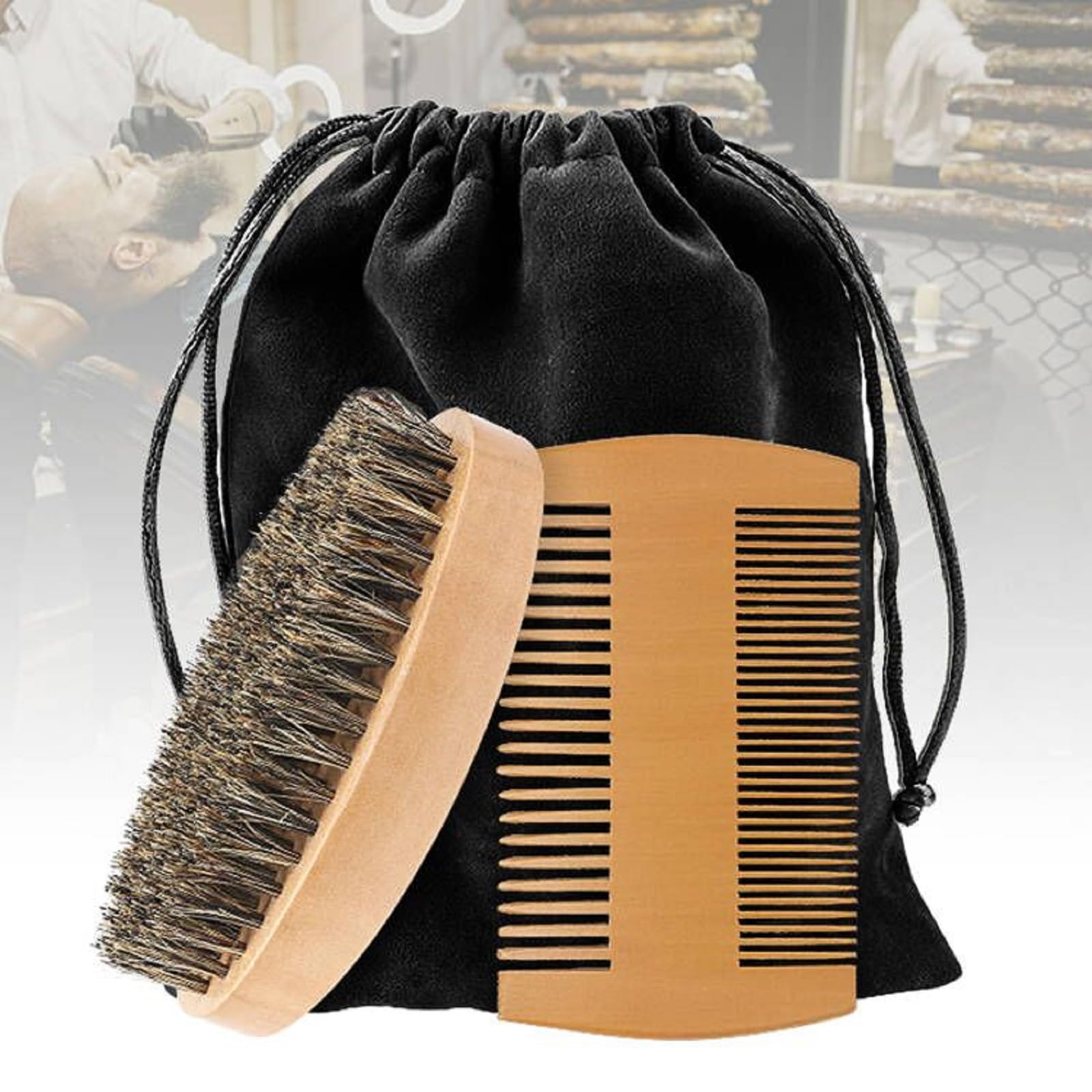 Set De Cepillo y peine para Barba de Hombre,Juego de Barba de Madera para Hombres,Cepillo Para Barba,Cepillo Para Barba Cerdas de Jabalí,Beard Brush,Cepillo Barba Hombre Para Cuidado de la Barba