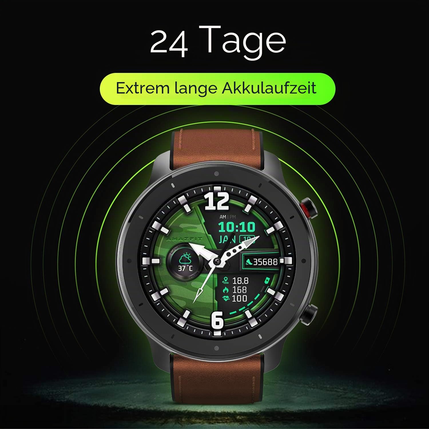 Amazfit Smartwatch GTR 47mm 1,39 Zoll AMOLED Display GPS Fitness Armbanduhr mit 5 ATM wasserdicht, Herzfrequenzüberwachung, Kalorien, Schrittzähler für Herren Damen