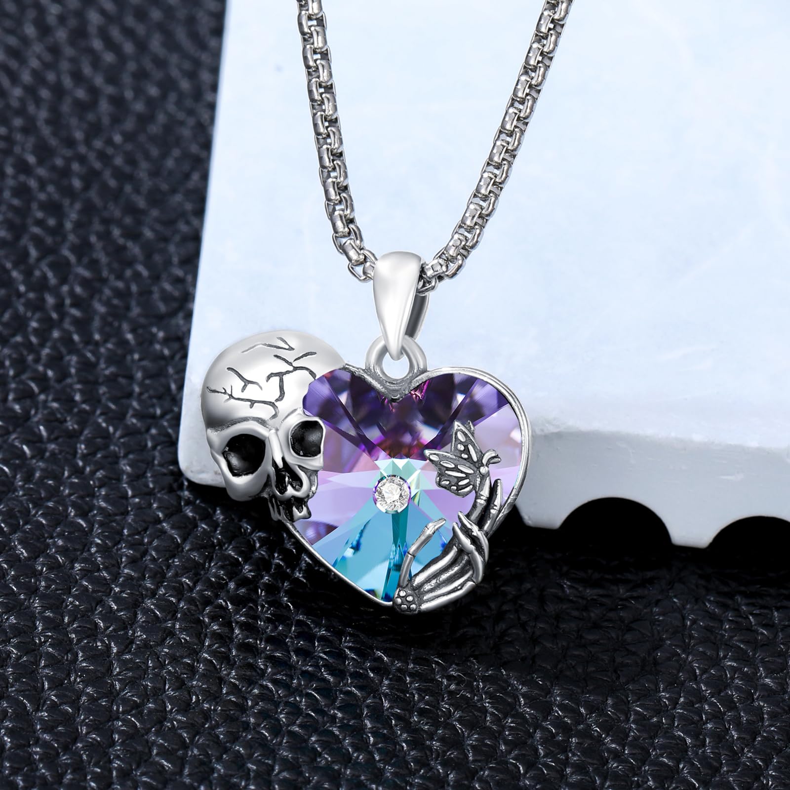 Gothic Anhänger Halskette Sterling Silber Kristall Totenkopf/Voodoo Puppe/Schlange Pentagramm/Rib/Memento Mori Anhänger Goth Schmuck Geschenke für Unisex, mit Edelstahlkette