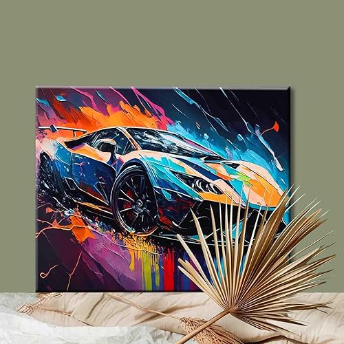 Miniatura 2 de Aihonmin Pintura por números, auto de carreras, kit de pintura al óleo de lienzo colorido para niños y adultos, pintura de dibujo de 16 x 20