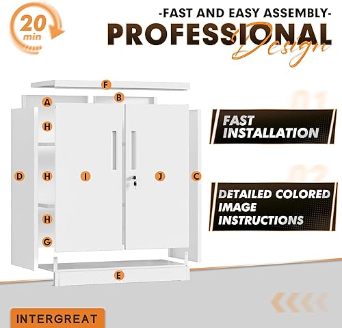 Miniatura 7 de INTERGREAT Armarios de almacenamiento de metal para garaje con cerradura, armario de almacenamiento con cerradura de 36 pulgadas con 2 puertas de