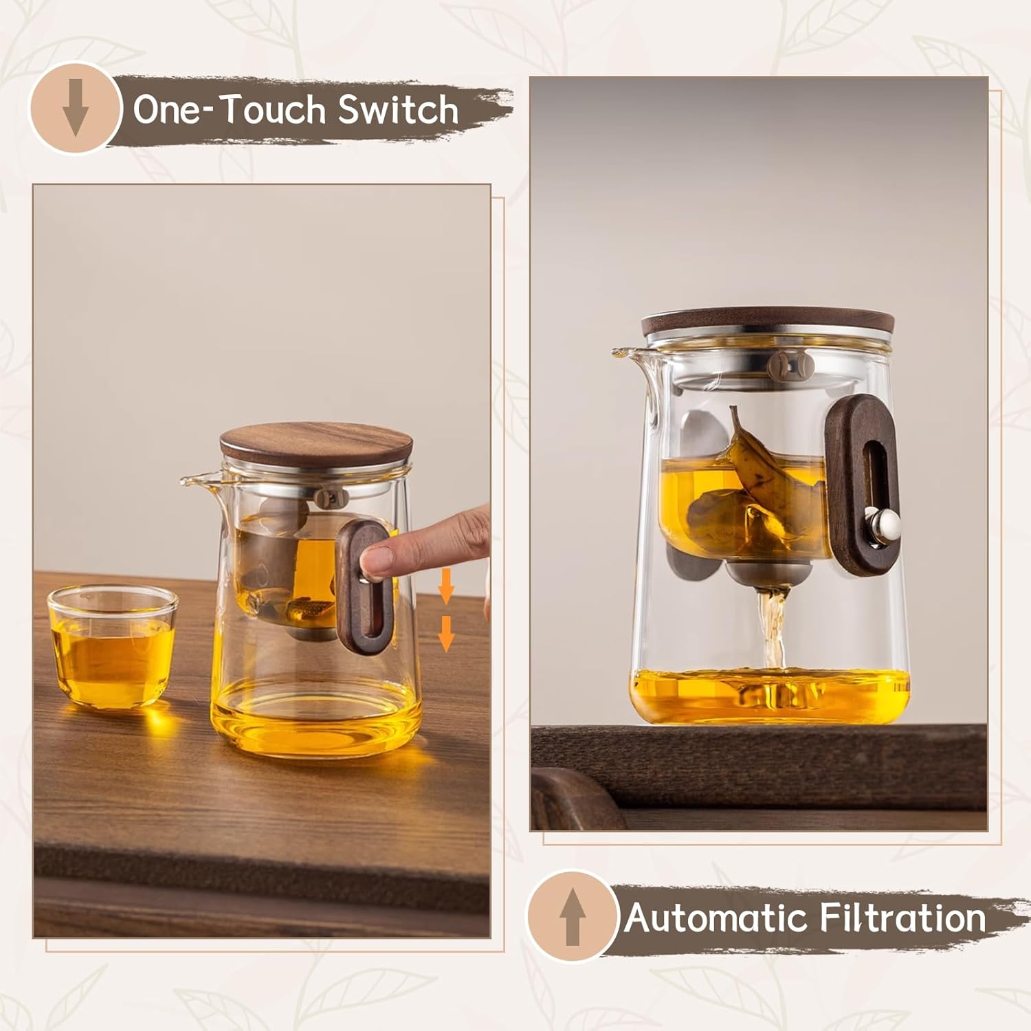 Enchanti Tea Pot, Magic Witchcraft Travel Teapot with Removable Straine, Borosilicate Glass Water Separation Press Control Tea Pot with 3 Cups, Storage Bag, 330ml - Image 4