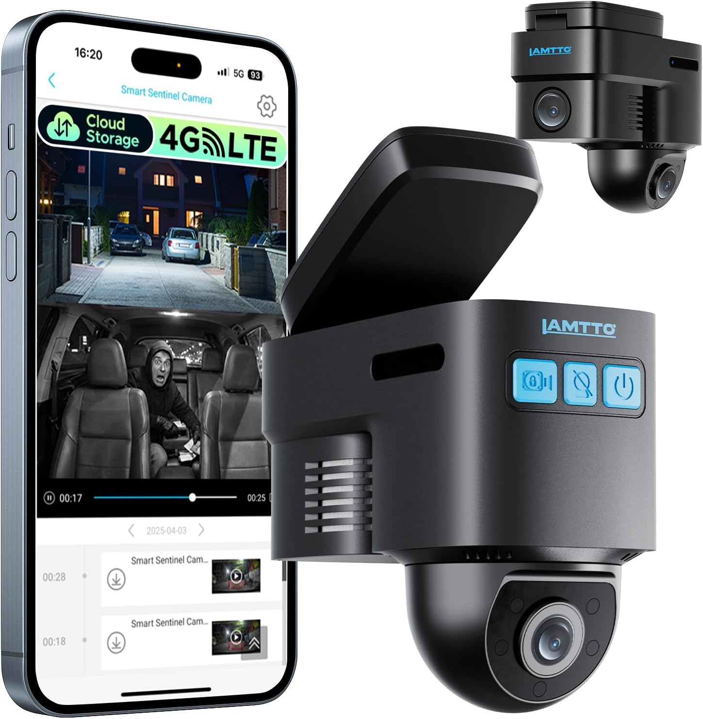 LAMTTO 4G LTE Cellulare Telecamera di Sicurezza per Auto Anti-Furto,GPS,Allerte Istantanei via Storage Cloud,Visualizzazione Live Remota,Telecamera per Flotte & Famiglie