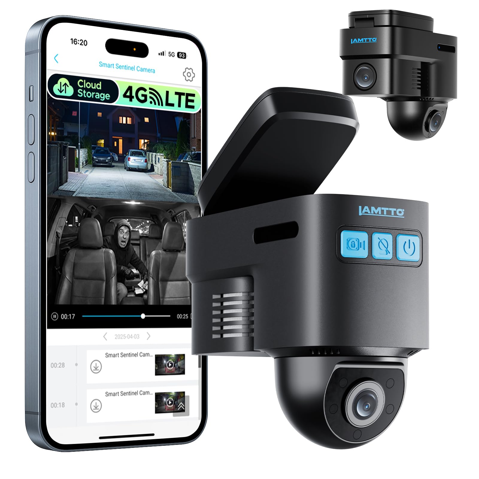 LAMTTO 4G LTE Camara Vigilancia Coche a Distancia, Dash CAM Antivandalica con GPS Tracker, App Alarma instantánea vía Cloud, Dashcam Cámara para Flotas Autoescola & Familias Seguridad del Vehículo