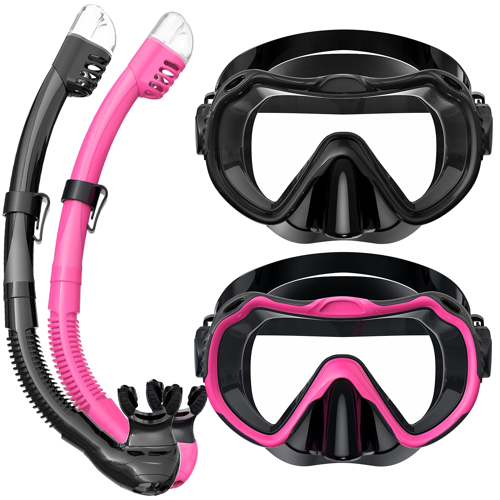 Vmkfuler Snorkeling Gear for Adults, Snorkel Mask Set 180° Panoramic View Snorkel Gear, 100% Food-Grade Silicone Anti-Fog Anti-Leak Dry Top Diving