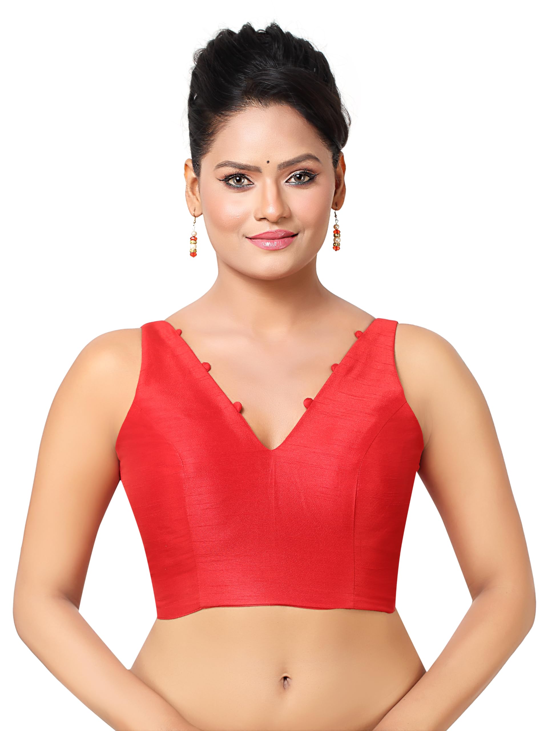 Madhu Fashion Women's Sleeveless Solid Pattern V Neck Readymade Saree Blouse