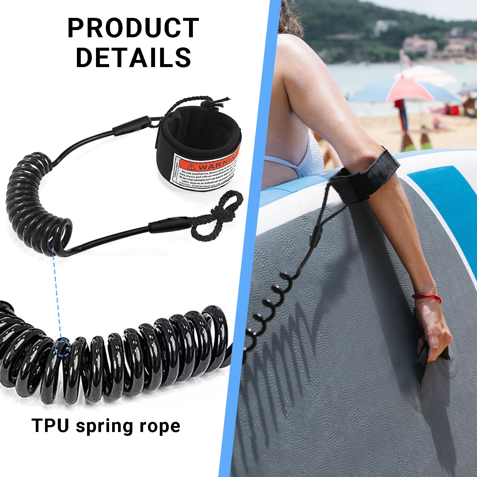 L&W Luck Guinzaglio da Surf, Leash SUP, 5mm Surf Materiale Tup Regolabile e Comodo per Tavola da Surf Paddle Board Kayak Longboard