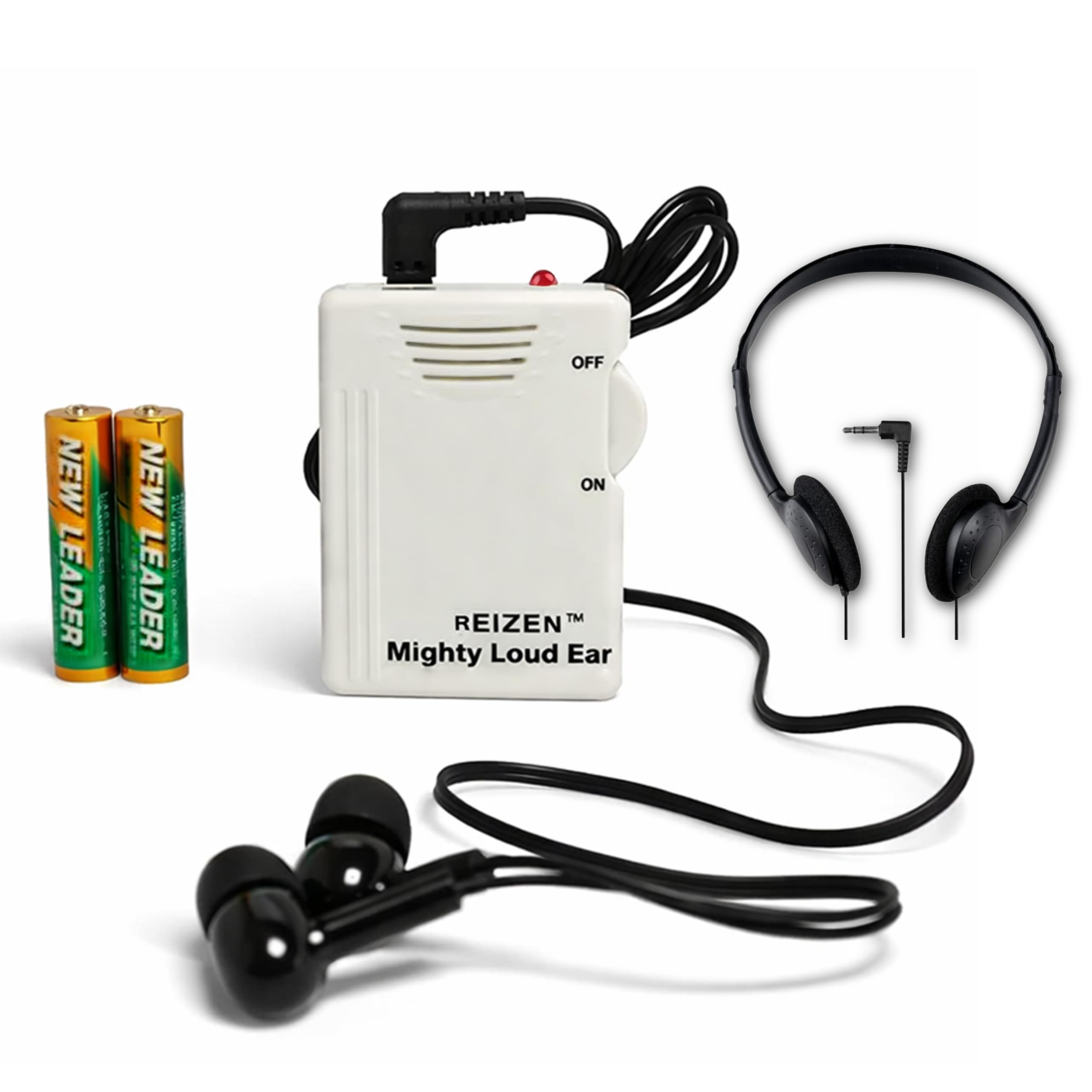 Reizen Mighty Loud Ear 120dB Personal Sound Hearing Amplifier with Earphones and Extra Headphones