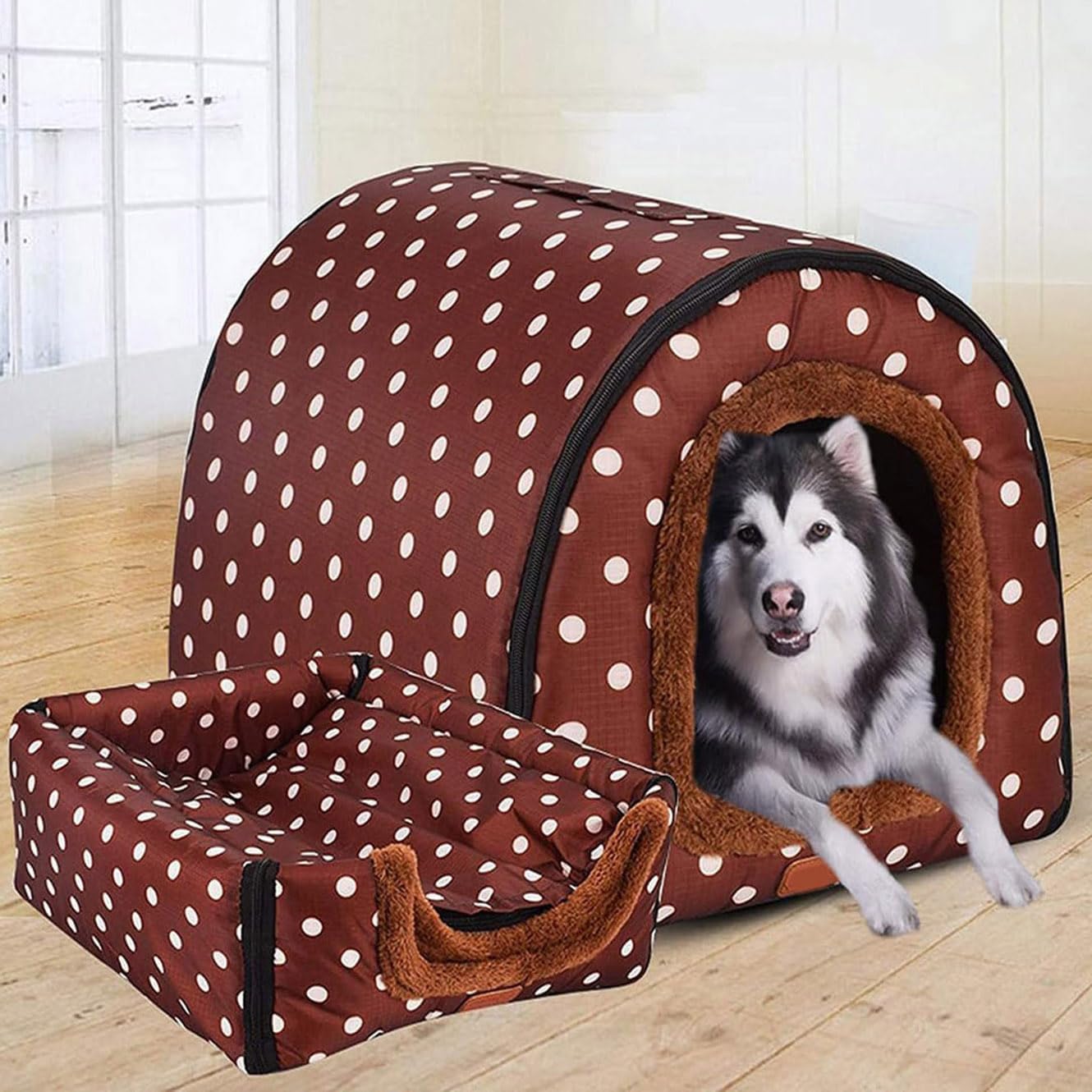 Rr tianshi Extra Large 2 In 1 Dog House Bed,Jumbo XL Pet Dog Bed Tent Anxiety Relief Calming Dog Kennel Cat Cave Igloo Winter Warm Pet Nest (XXL-92 * 68 * 72cm,E)