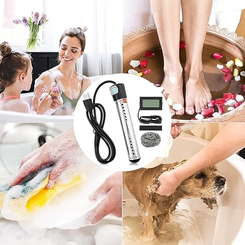 Miniatura 9 de Calentador de agua de inmersión, calentador de cubo instantáneo eléctrico portátil de 2000 W con termómetro LCD digital, calentador de agua