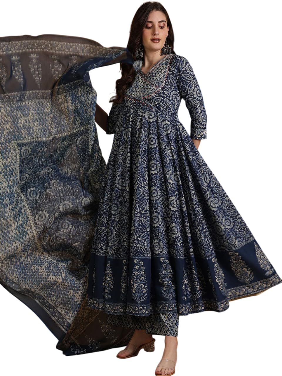 Women Floral Printed Pure Cotton Anarkali Kurta with Palazzos & Dupatta-image-22