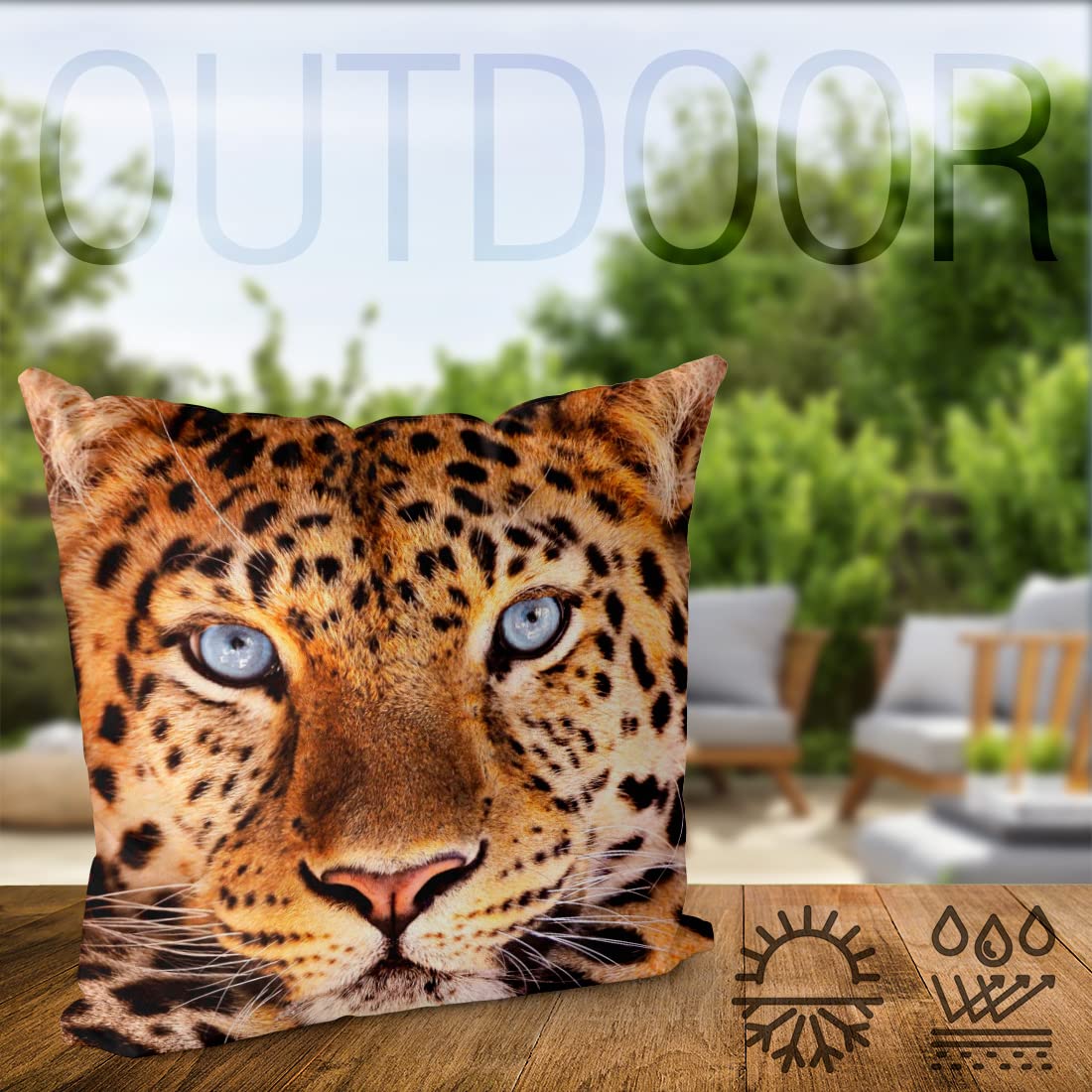 VOID Leopardenkopf Kissenbezug Kissenhülle Outdoor Indoor Leopard, Kissen Größe:50 x 50 cm Küche, Haushalt & Wohnen