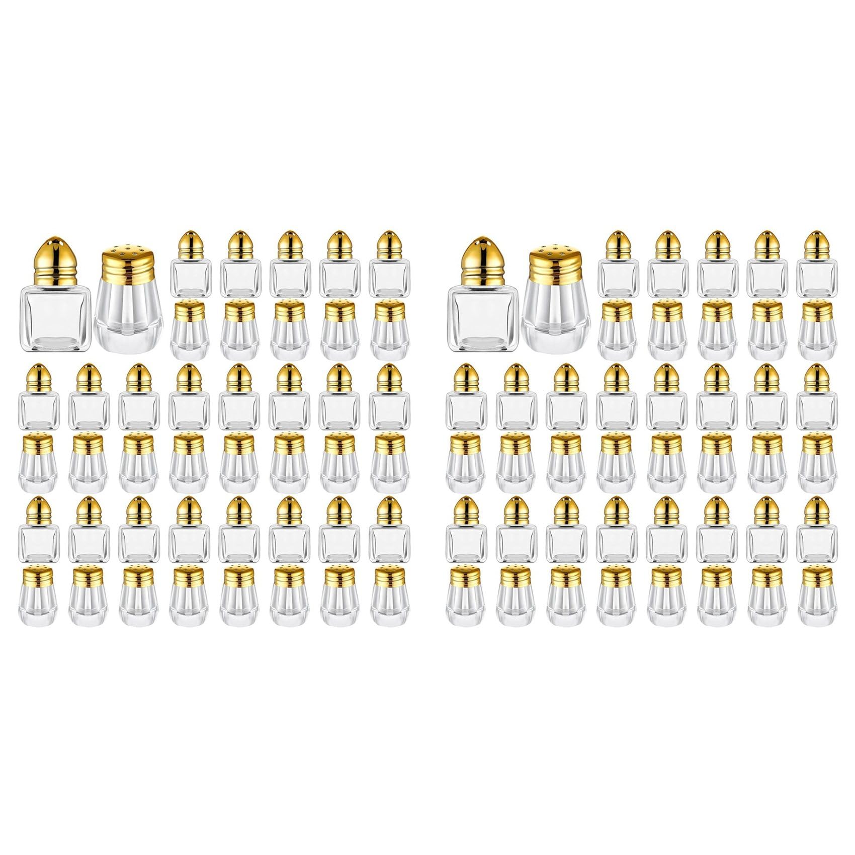 Hndhbfgrt 24X Mini Salt & Pepper Shakers Clear Seasonings Shakers Tiny Spice Shakers Transparent Seasoning Shakers Gold