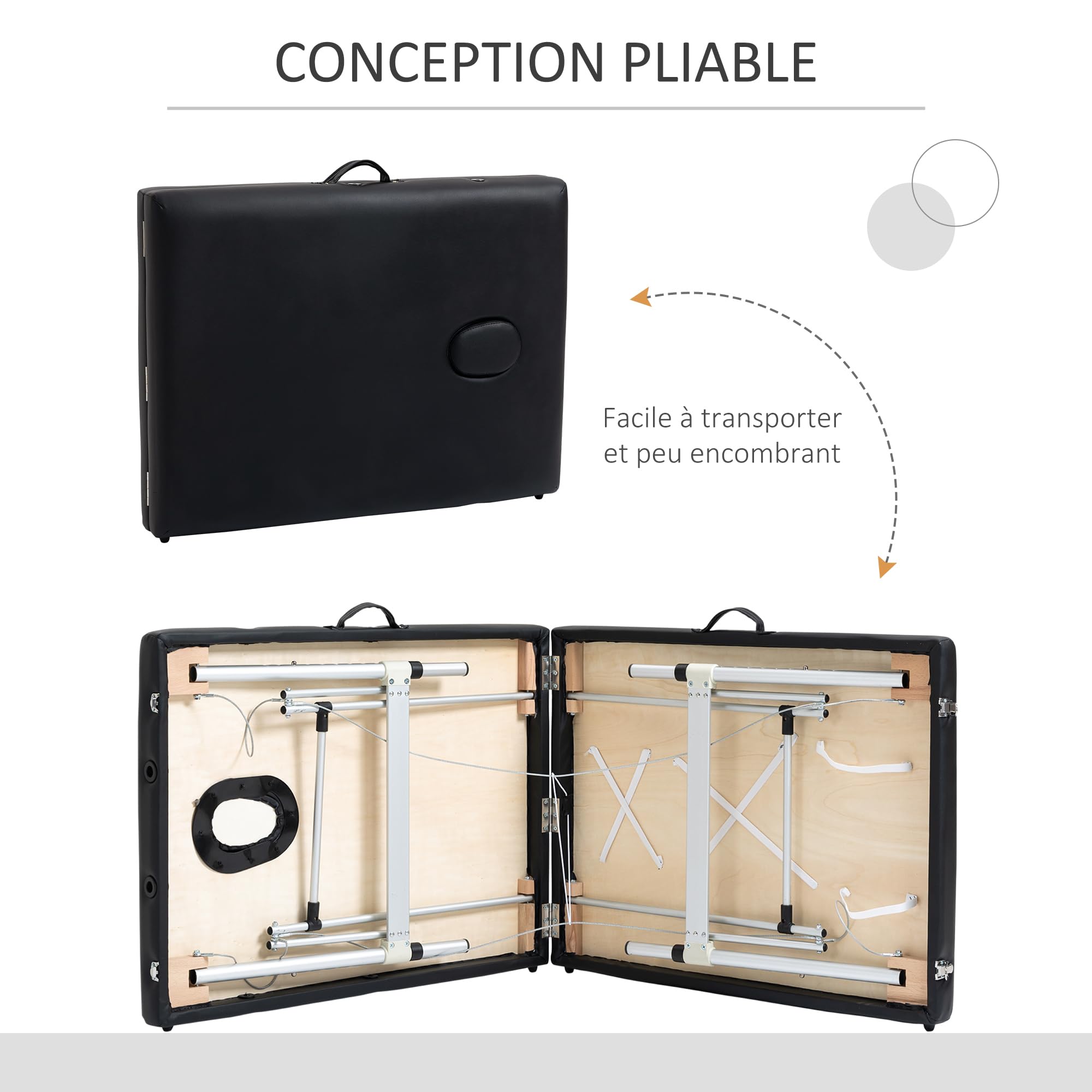 HOMCOM Table de Massage Pliante cosmétique lit de Massage Portable Charge Max. 225 Kg Hauteur réglable Cadre en Alliage d'aluminium Noir