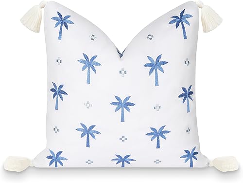 Hofdeco Premium Funda de almohada Coastal Patio para interiores y exteriores, 20 x 20 pulgadas, repelente al agua para patio trasero, sofá, azul