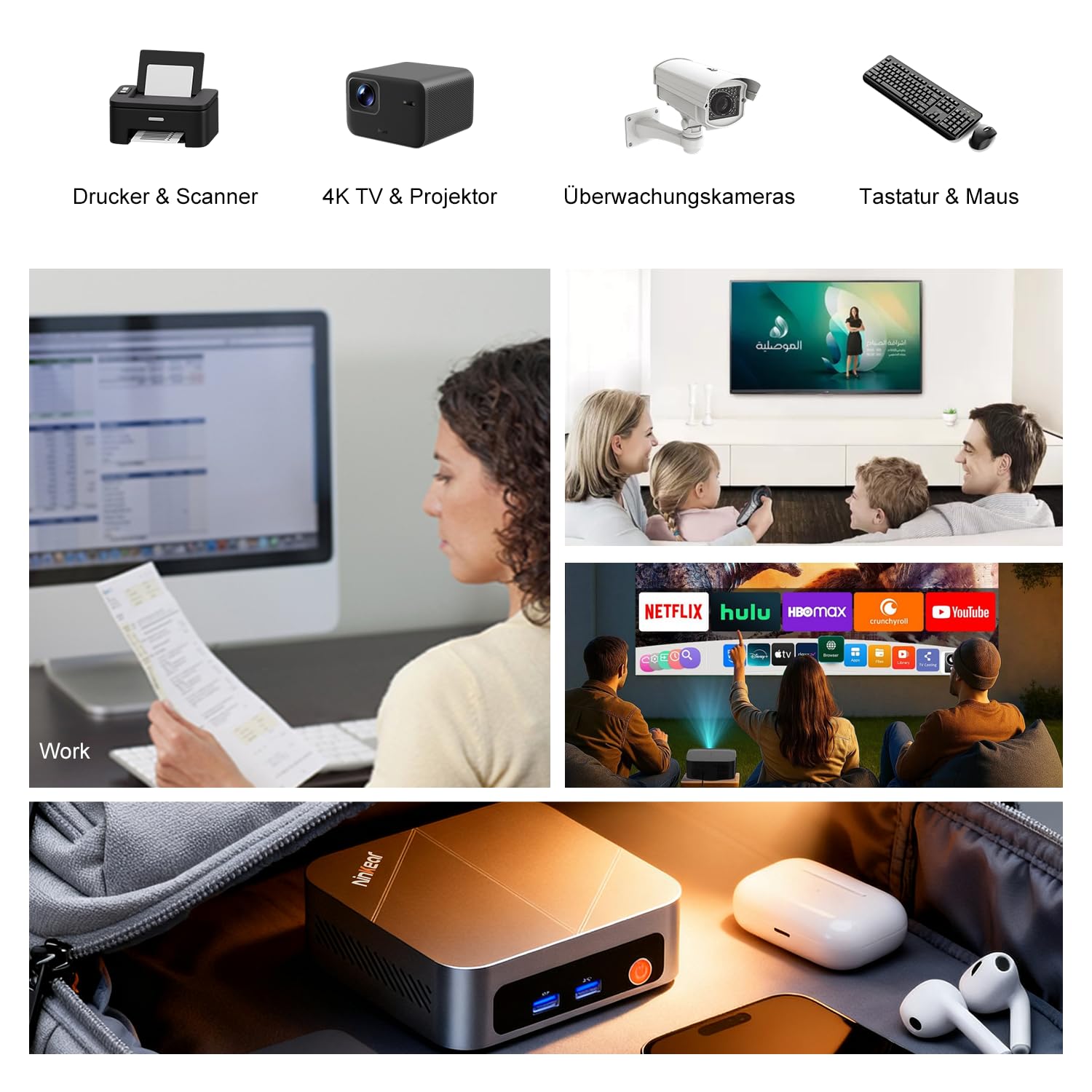 Ninkear Mini PC Win11, Mini Computer mit AMD Ryzen 7430U(Bis zu 4.3 GHz), 16GB DDR4 RAM 512GB SSD Gaming PC, 8K DREI Displays, HDMI*2, USB 3.0/Type-C/WiFi 6/BT 5.2, Geeignet für Arbeit und Freizeit